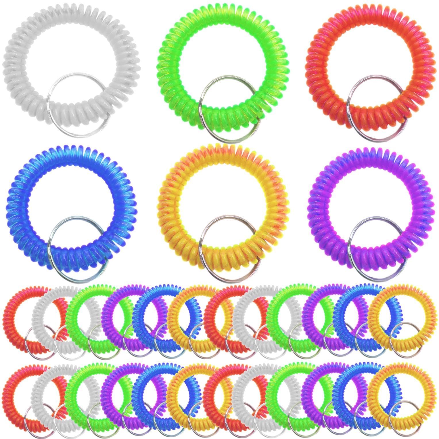 【送料無料】fogman キーバンド ロッカー コイルキーホルダー リストキーコイル マルチカラー 30個セット 色：マルチカラー