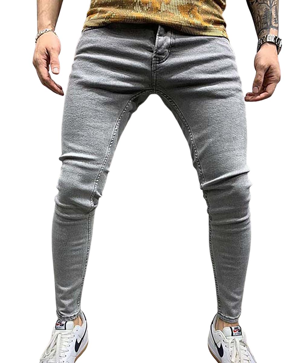 【送料無料】[H.U.A] メンズ デニム ジーンズ ジーパン スキニー ストレッチ テーパードパンツ 美脚 細身 春 夏 秋 冬 色：グレー、サイズ：XL