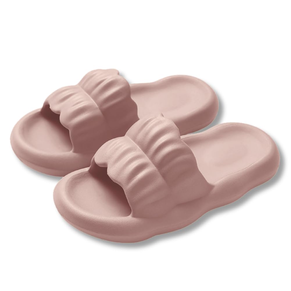 【送料無料】[ALVEIN] スリッパ サンダル マシュマロ ベランダサンダル フリル マカロン 厚底 室内 静音 EVA 滑りにくい もこもこ ふわふわ 柔軟性 通年 クッション性 ルームシューズ ユニセックス トイレ 色：ピンク、サイズ：25.5 cm