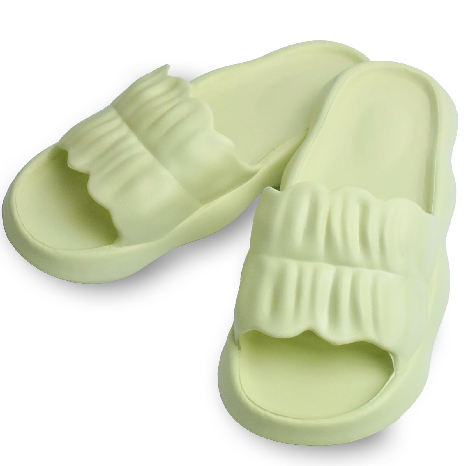【送料無料】[ALVEIN] スリッパ サンダル マシュマロ ベランダサンダル フリル マカロン 厚底 室内 静音 EVA 滑りにくい もこもこ ふわふわ 柔軟性 通年 クッション性 ルームシューズ ユニセックス トイレ 色：グリーン、サイズ：25.5 cm