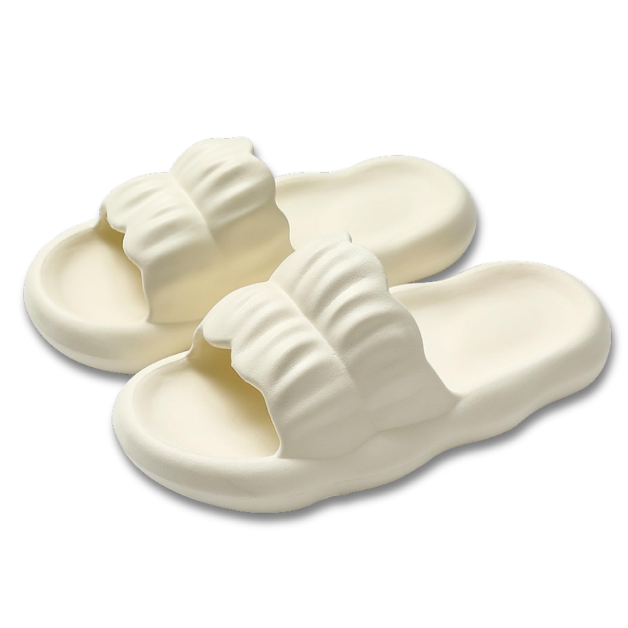 【送料無料】[ALVEIN] スリッパ サンダル マシュマロ ベランダサンダル フリル マカロン 厚底 室内 静音 EVA 滑りにくい もこもこ ふわふわ 柔軟性 通年 クッション性 ルームシューズ ユニセックス トイレ 色：ホワイト、サイズ：25.5 cm