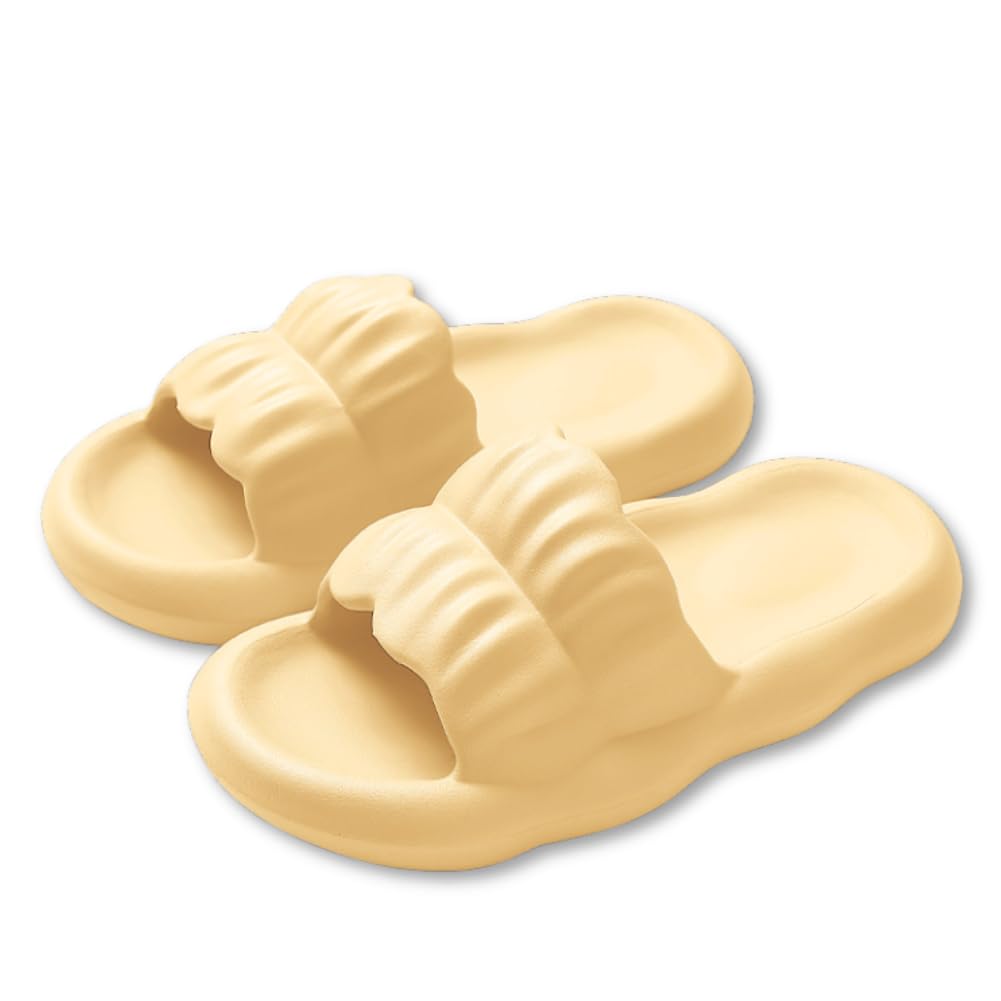 【送料無料】[ALVEIN] スリッパ サンダル マシュマロ ベランダサンダル フリル マカロン 厚底 室内 静音 EVA 滑りにくい もこもこ ふわふわ 柔軟性 通年 クッション性 ルームシューズ ユニセックス トイレ 色：イエロー、サイズ：25.5 cm