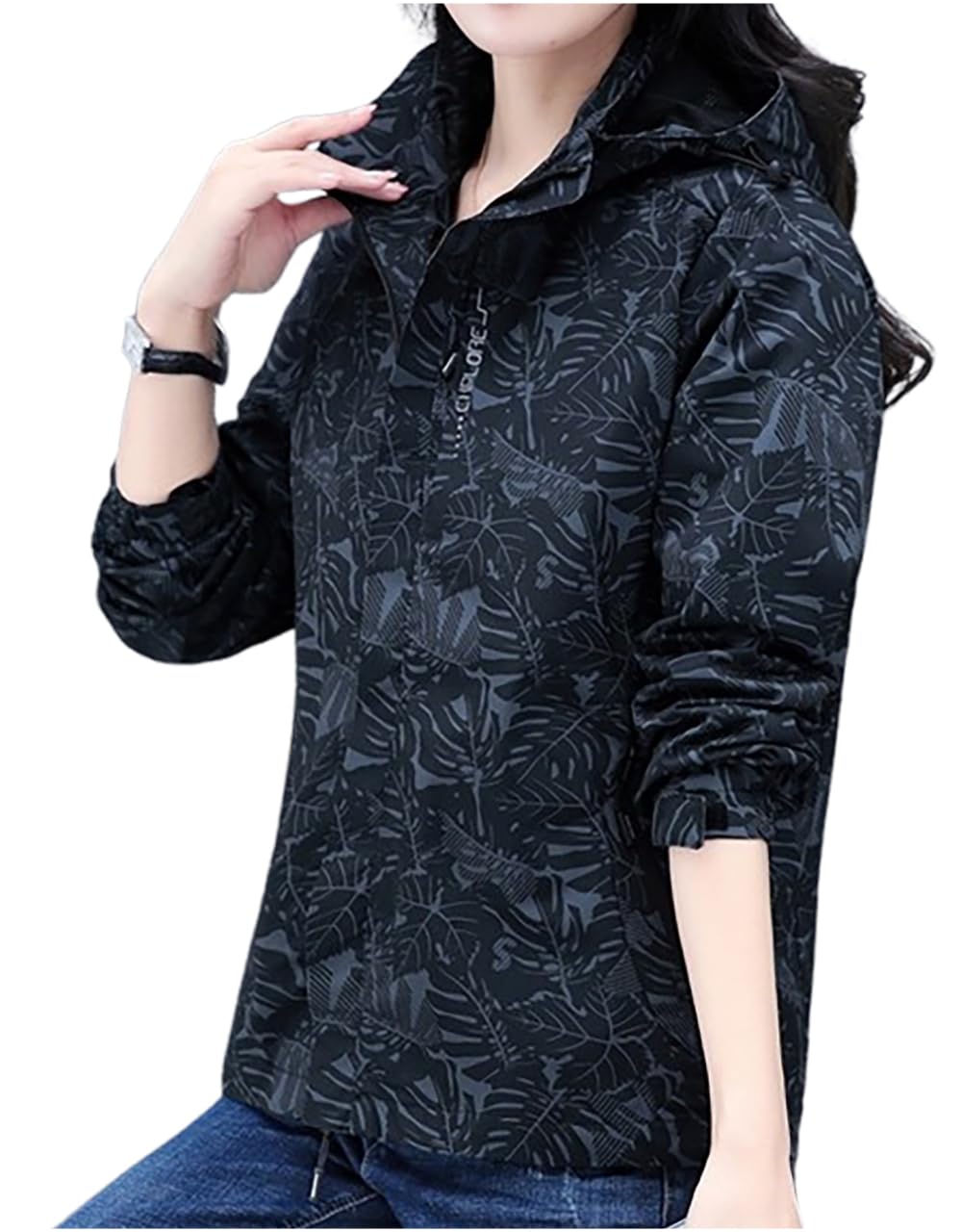 【送料無料】[エムシング] マウンテンパーカー ジャケット アウター ゴルフウェア 薄手防風 裏メッシュ フード脱着 レディース 春 秋 冬 色：ブラック、サイズ：2XL