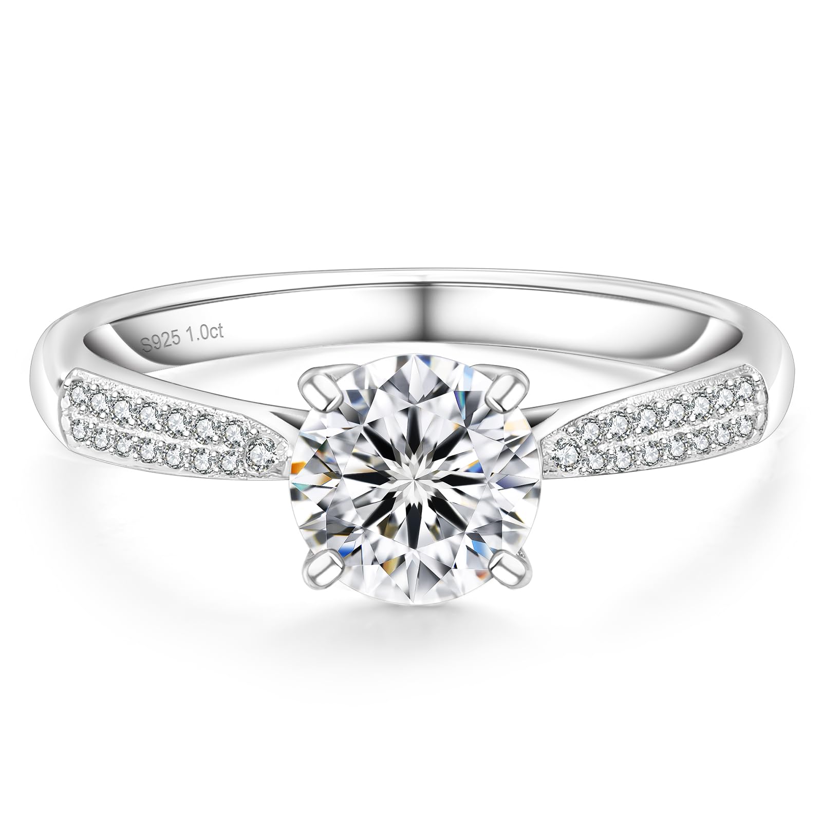 【送料無料】KRKC&CO 婚約指輪 プロポーズリング レディース 0.5ct/1ct/1.5ct Dカラー VVS1モアサナイト リング スターリングシルバー ホワイトゴールドメッキ プレゼント 女性 人気キラキラジュエリー 色：シルバー