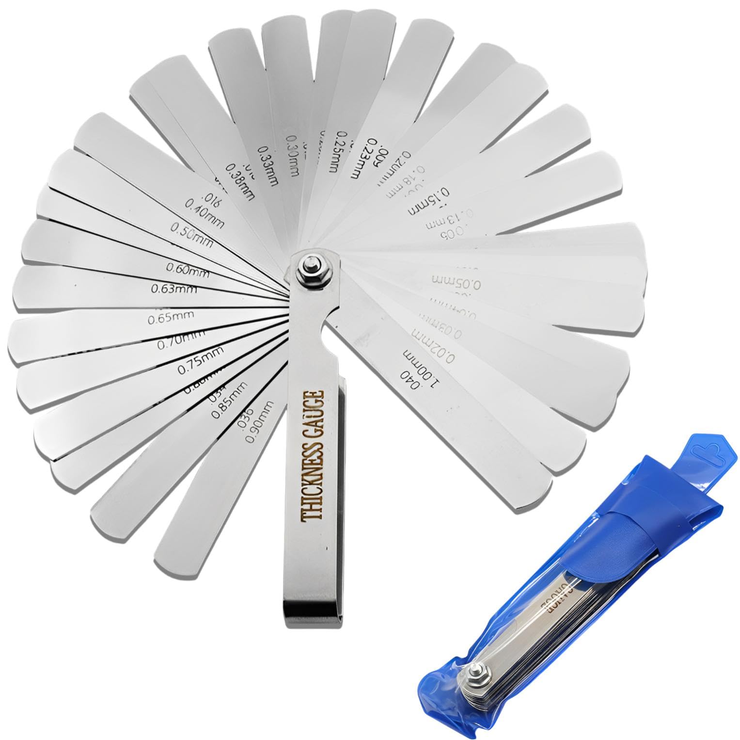 【送料無料】fogman シックネスゲージ 隙間ゲージ ゲージ 検査 バイク エンジン 収納袋付き 32枚組 色：シルバー