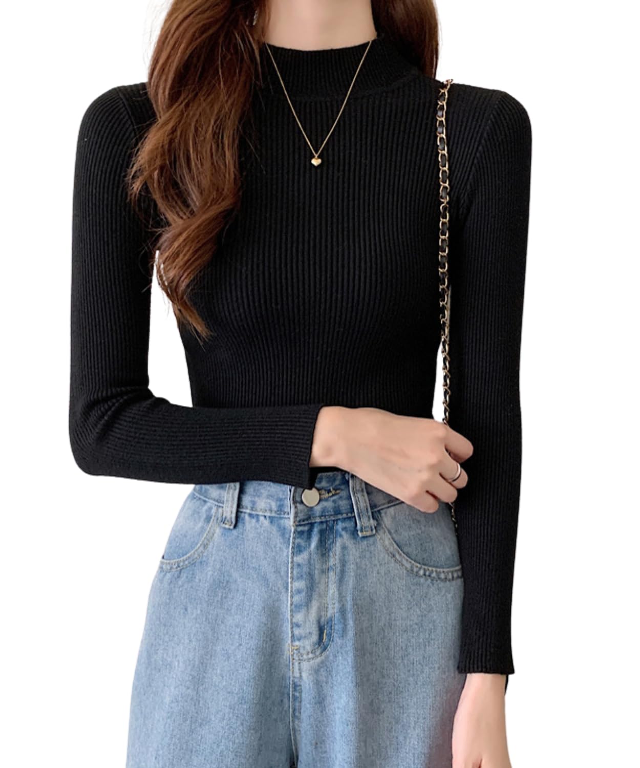 【送料無料】[Dep Club] 使い方無限大 タートルネック レディース 薄手 着痩せ リブニット ハイネック インナー セーター 長袖 重ね着 春 秋 冬 春秋 服 春服 色：ブラック、サイズ：Free Size