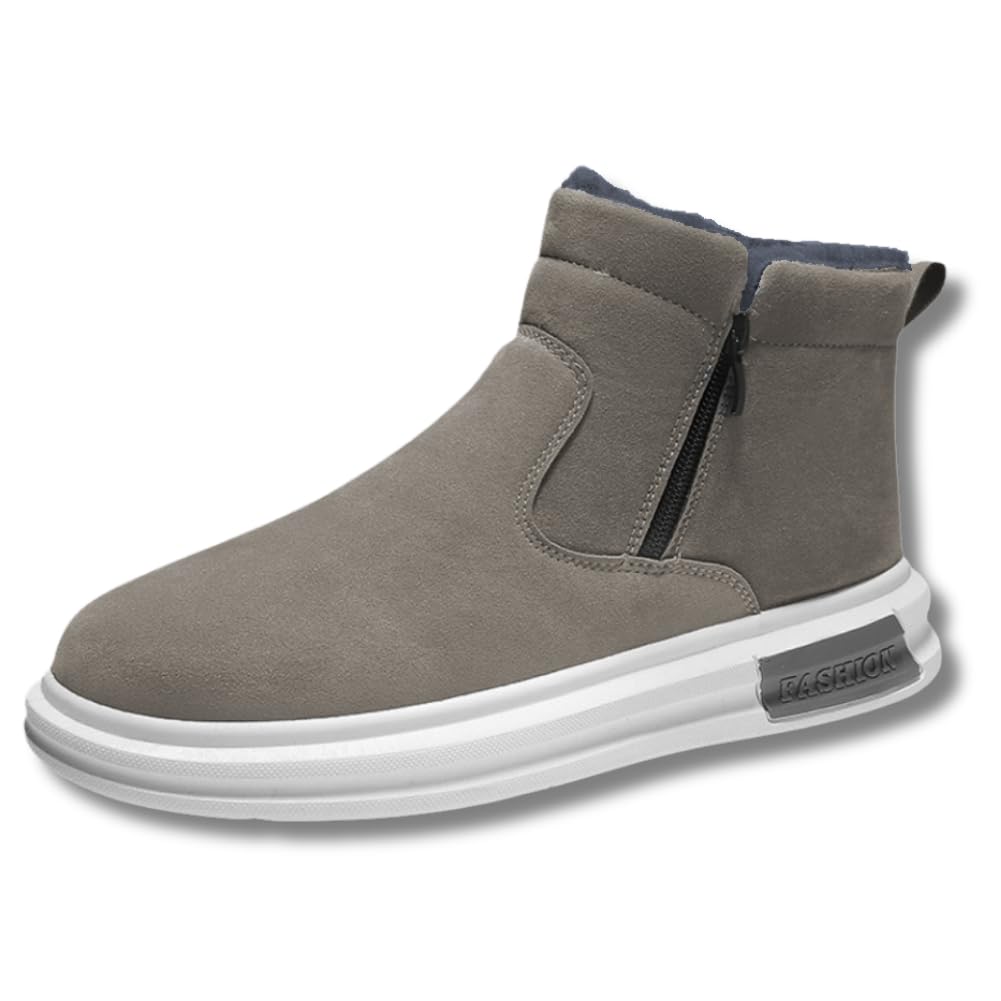 【送料無料】[ALVEIN] メンズ スノーブーツ ショートブーツ サイドジップ 保温 ボア 防滑 裏起毛 シンプル 裏ボア 防滑性 ジッパー 脱ぎ履きしやすい 色：グレー、サイズ：26.5 cm