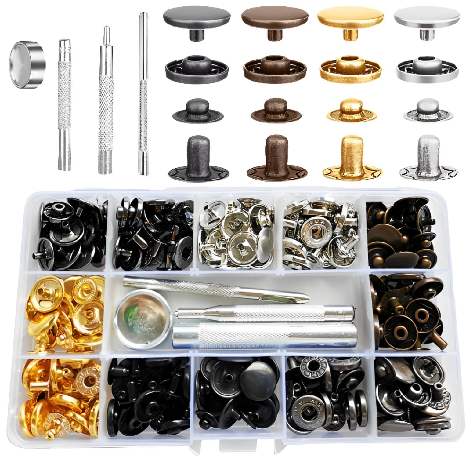 【送料無料】fogman バネホック ジャンパーホック かしめ 留め具 金属 ボタン 工具付き 60個セット