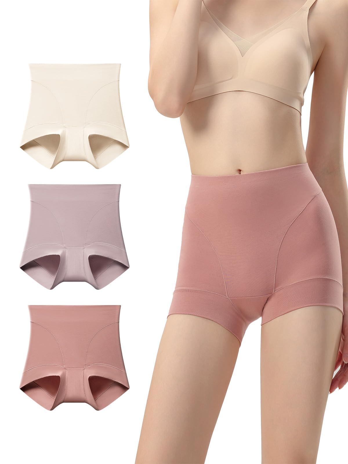 【送料無料】[KOXIFLI] ボクサー ハイウエスト ショーツ レディース 3枚 セット 深め 冷え対策 食い込み無し 綿 パンツ 通気性が良い 肌にやさしい 女性 下着 色：3PCS、サイズ：XL
