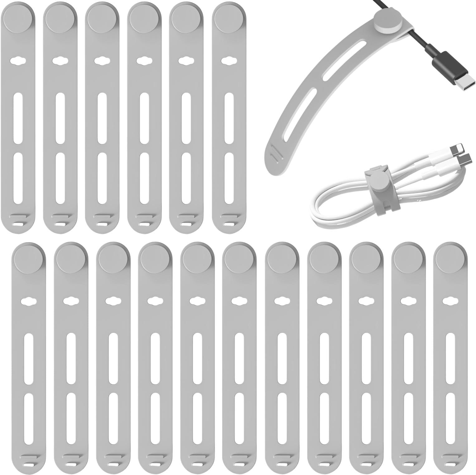 【送料無料】fogman ケーブルクリップ コード まとめる ケーブルバンド シリコン 20本セット 色：グレ..