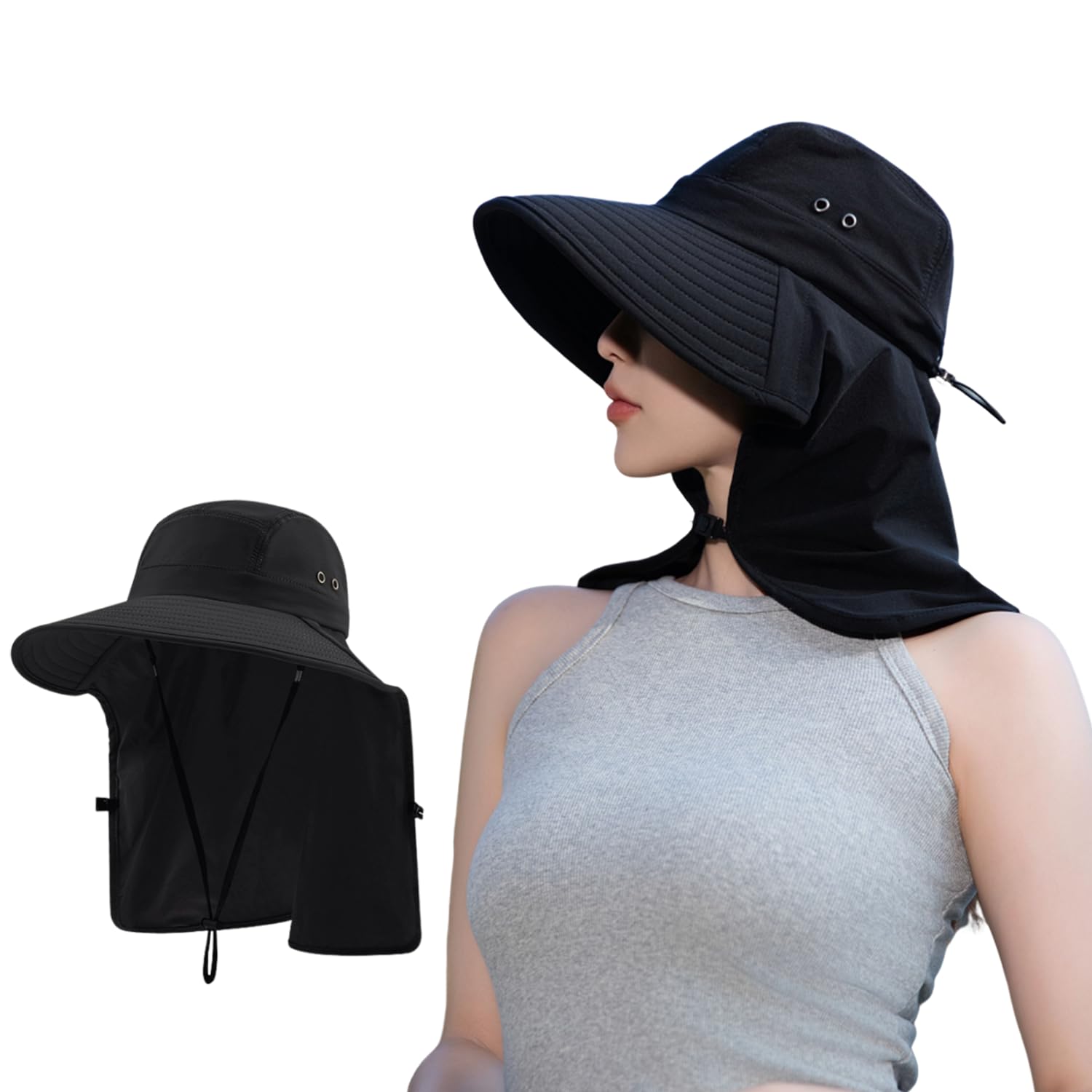 【送料無料】[SIAFEI] uvカット 帽子 日焼け防止 日除け帽子 レディース ガーデニング 帽子 首ガード ..