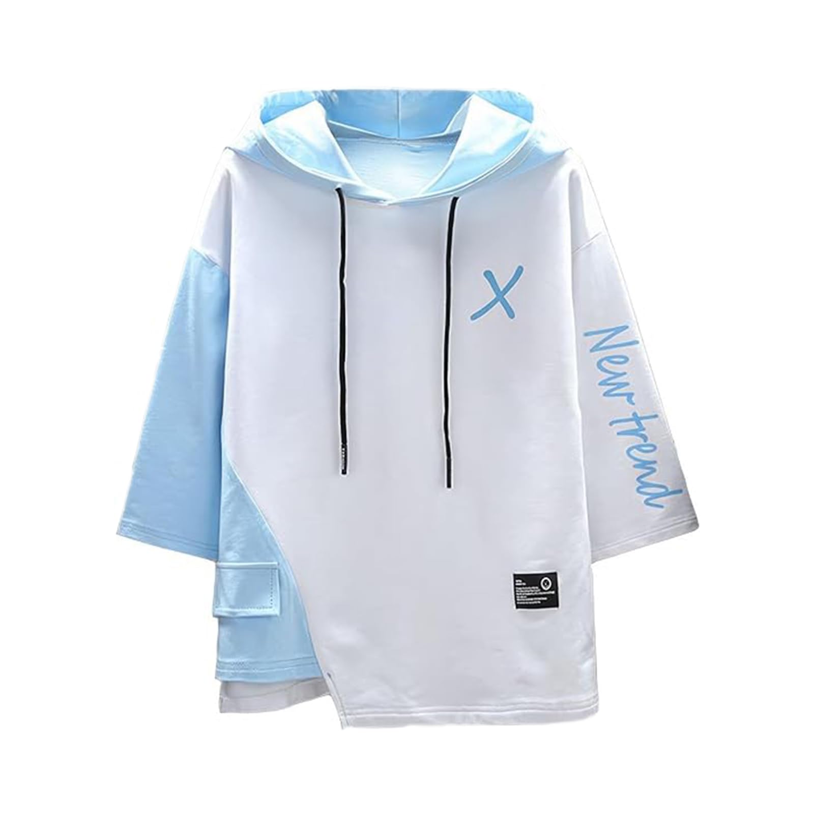 【送料無料】[BLOOMY CHIC] パーカー メンズ 七分袖 薄手 フード付き スウェット カジュアル おしゃれ 大きいサイズ スポーツ 通気性 プルオーバー 春夏秋 色：ホワイト、サイズ：XL