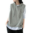 【送料無料】MDMYXJP レディース 袖なし フード付き ベスト カジュアル 薄手 可愛い 色合 い トップス MD120 色:ライトグレー、サイズ:M