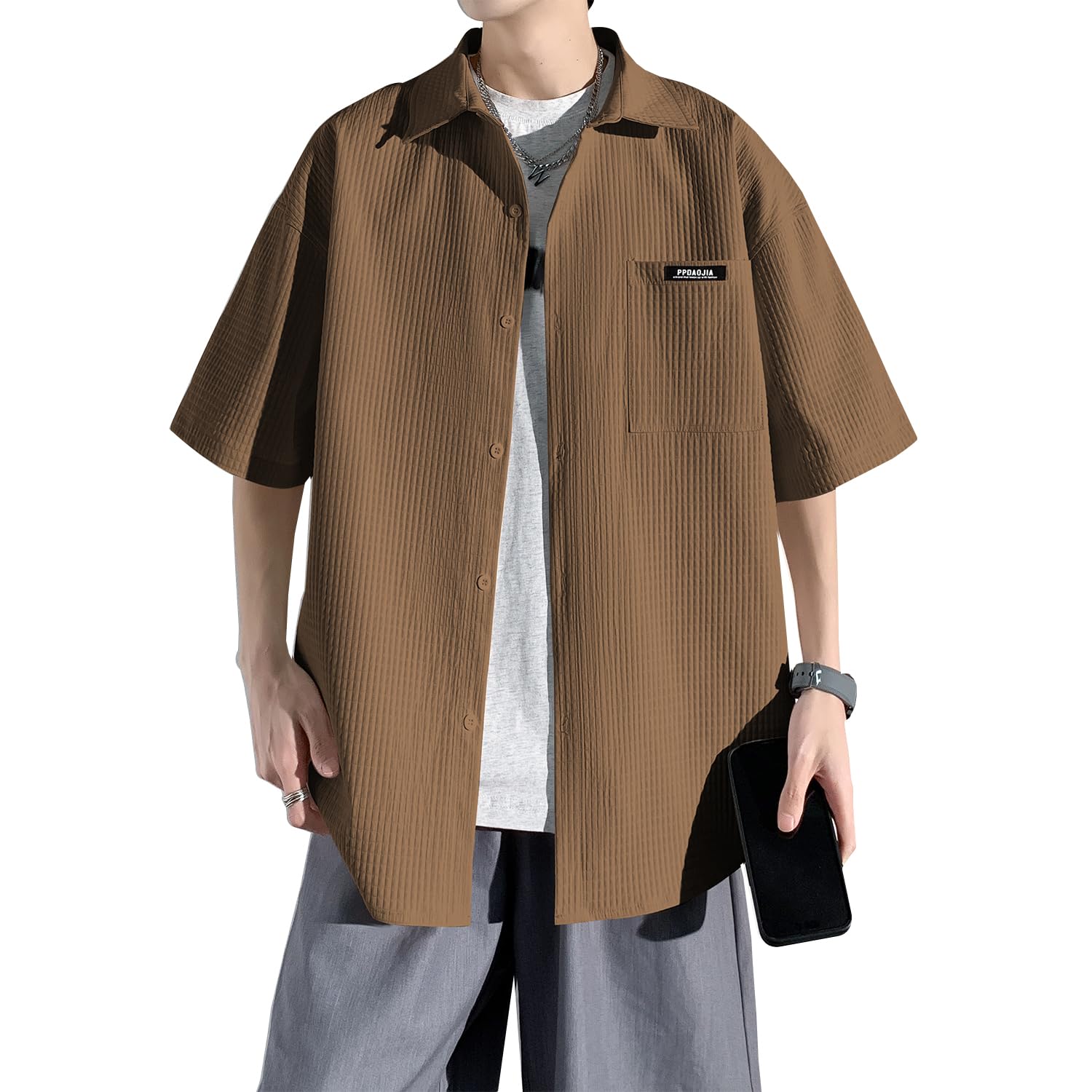 【送料無料】[FUZHIHUA] メンズ シャツ半袖 冷感 夏服 五分袖 ゆったり 大きいサイズ 快適通 気性 柔ら..