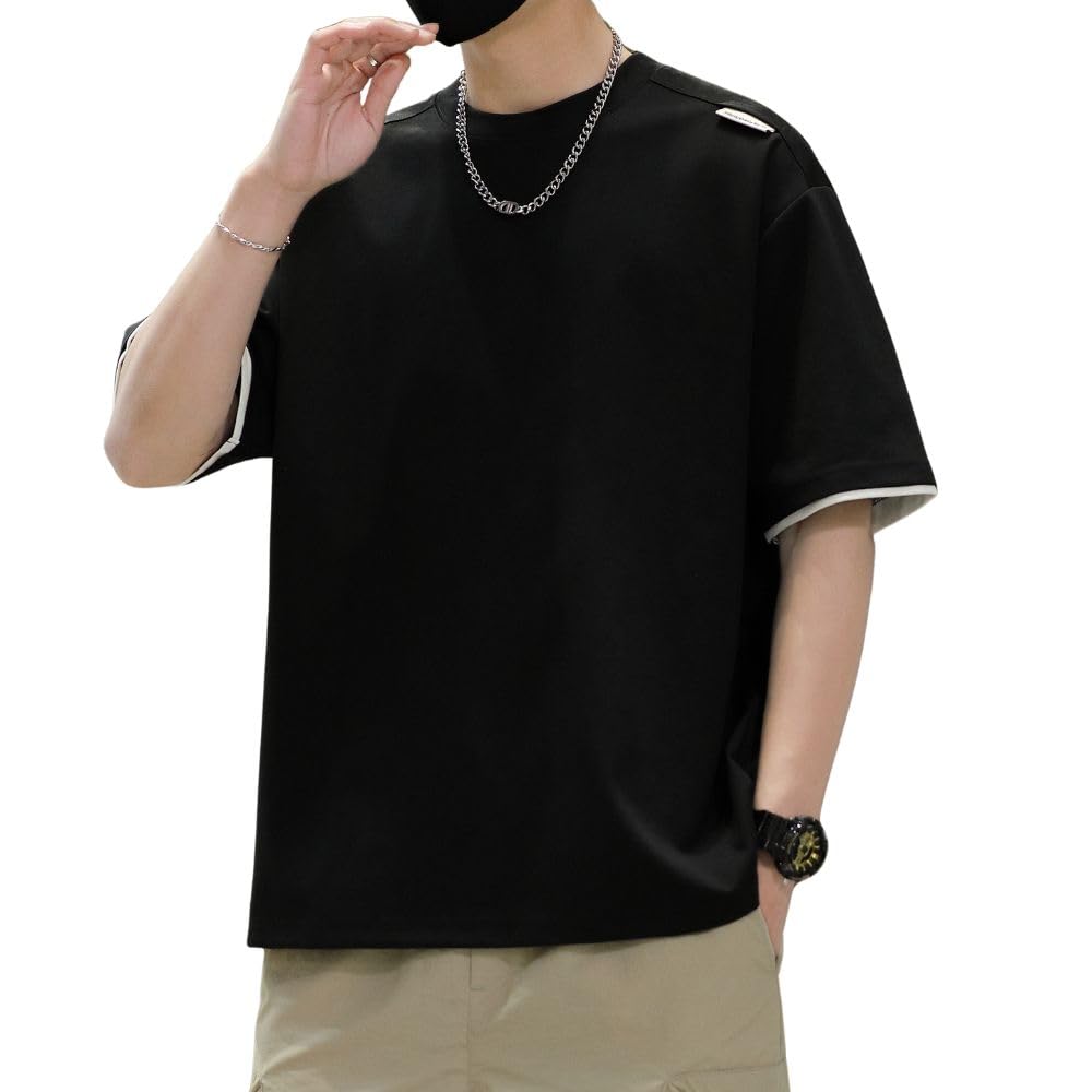 【送料無料】[wolass] メンズ Tシャツ メンズ 丸い襟 夏服 半袖 軽い シルエット 柔らかい 快適 シンプ..