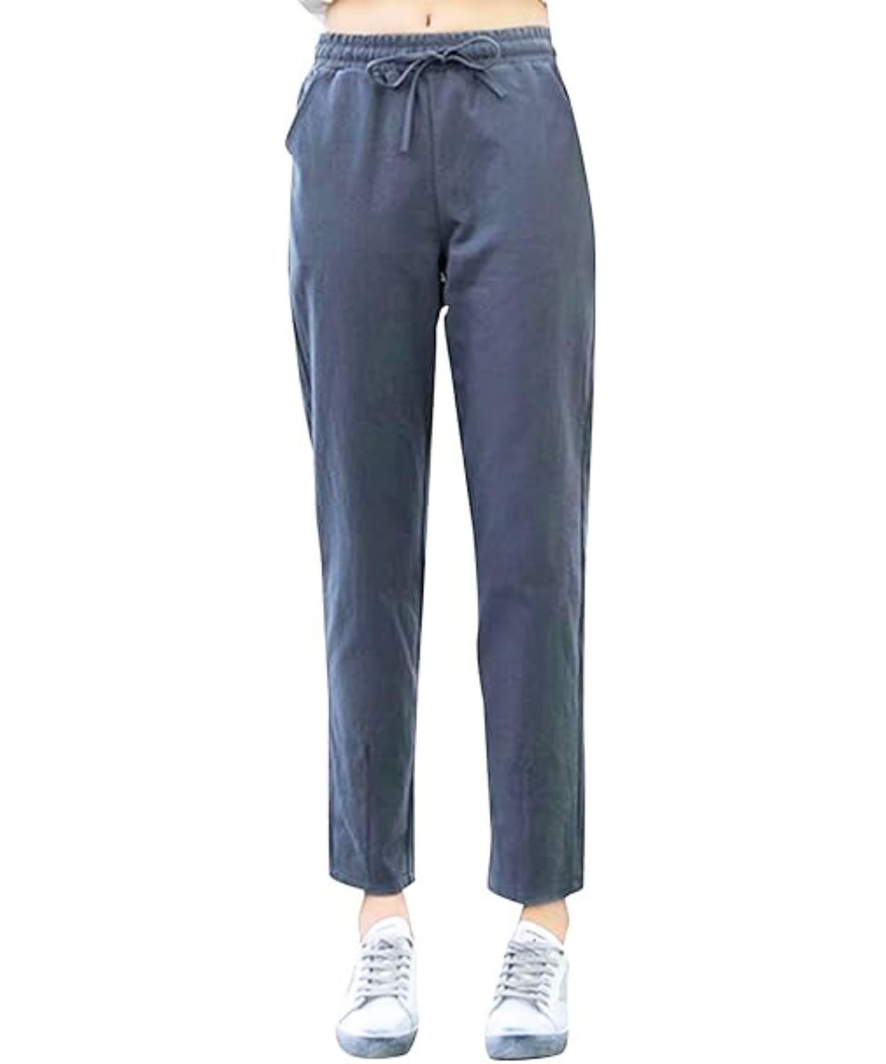 【送料無料】[Dep Club] リネンパンツレディース 夏 ストレート ウエストゴム ボトムス ズボン 低身長 大きいサイズ ゆったり 服 春 春夏 夏用 涼しい 綿麻 綿 麻 色：グレー、サイズ：L
