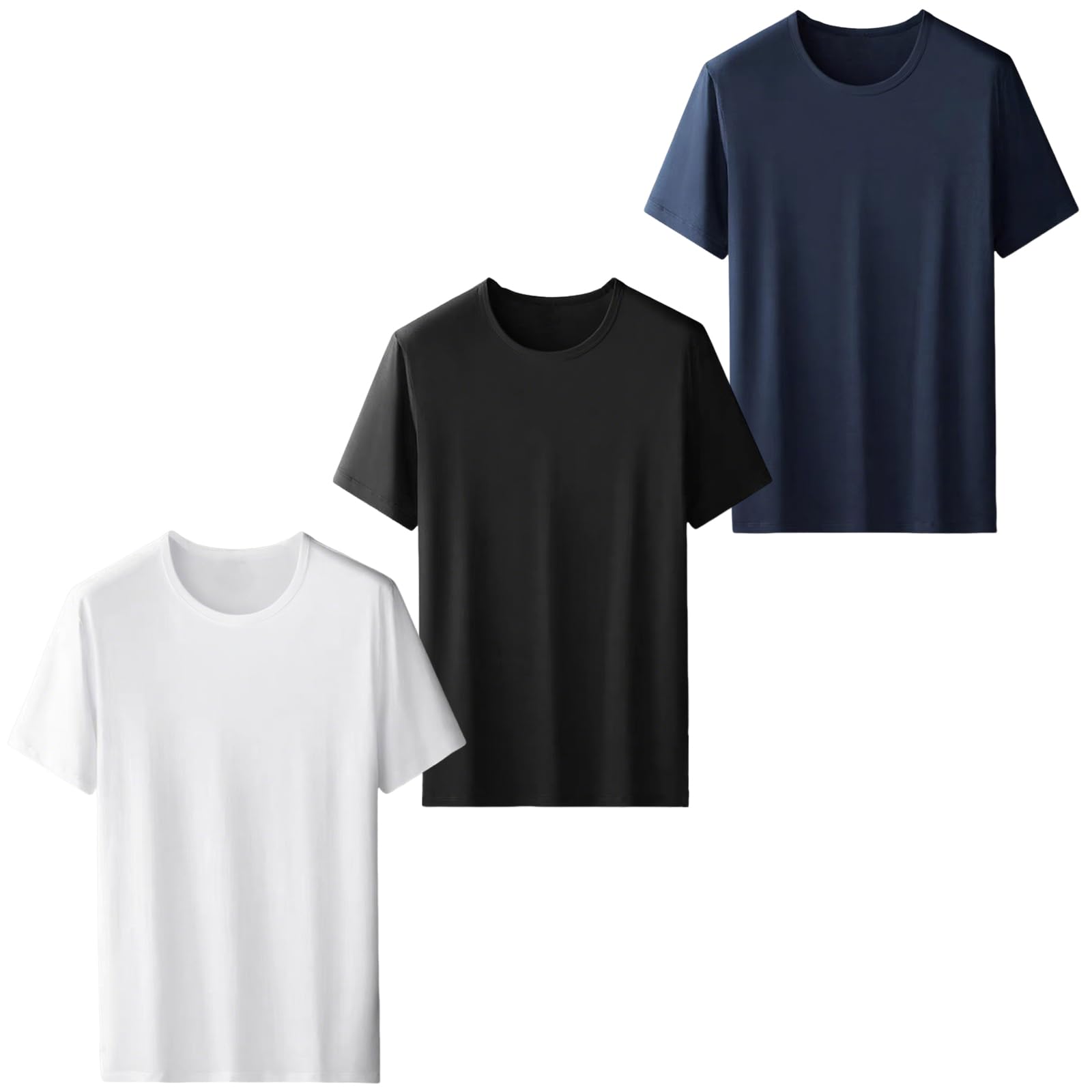 【送料無料】[HISITOSA] インナーシャツ 3枚セット 5枚組 【驚異の柔らかさ】 肌着メンズ 半袖 丸首 薄手 春 夏 秋【驚異の吸汗速乾力】 シャツ 下着 無地 抗菌 防臭 【驚異的な伸縮性能】 色：3枚組（ブラック+ホワイト+ネイビー）、サイズ：2XL