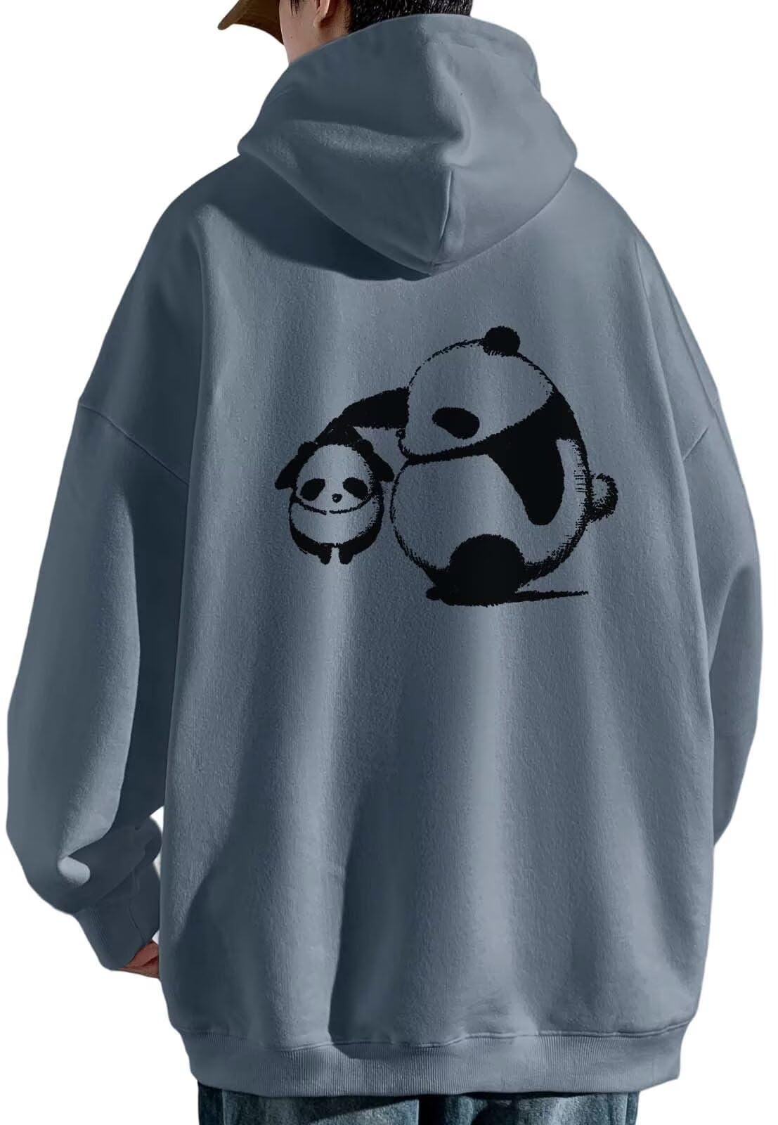 【送料無料】[Bligo] メンズ パーカー 秋服 長袖 L-5XL パンダ柄 ポケット付き 無地 大きいサイズ ゆったり おしゃれ プルオーバー カジュアル 人気 バックプリント 快適 トレーナー シンプル 柔らかい 普段着 冬 春服 色：453-ブルー、サイズ：3XL