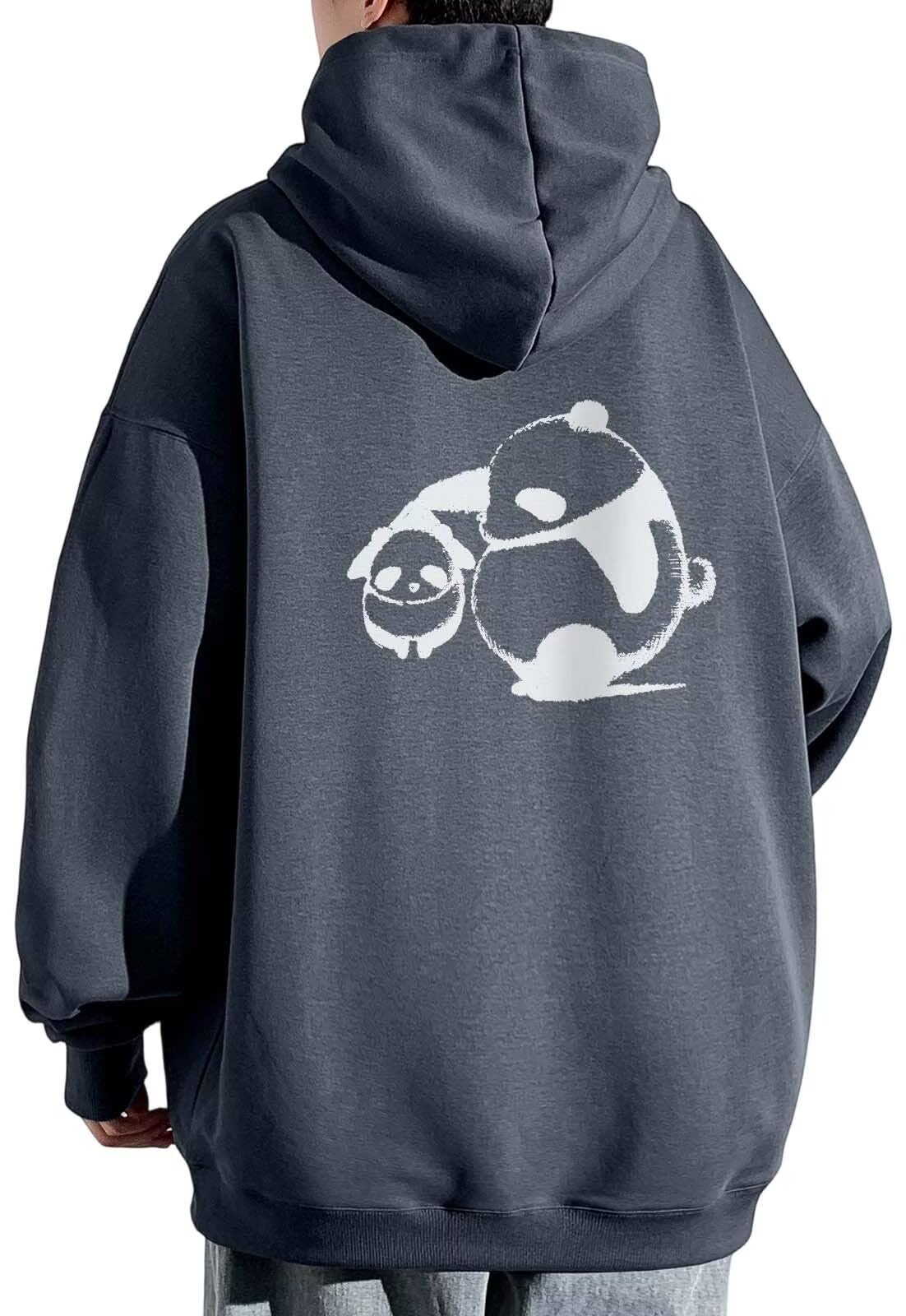 【送料無料】[Bligo] メンズ パーカー 秋服 長袖 L-5XL パンダ柄 ポケット付き 無地 大きいサイズ ゆったり おしゃれ プルオーバー カジュアル 人気 バックプリント 快適 トレーナー シンプル 柔らかい 普段着 冬 春服 色：450-グレー、サイズ：3XL