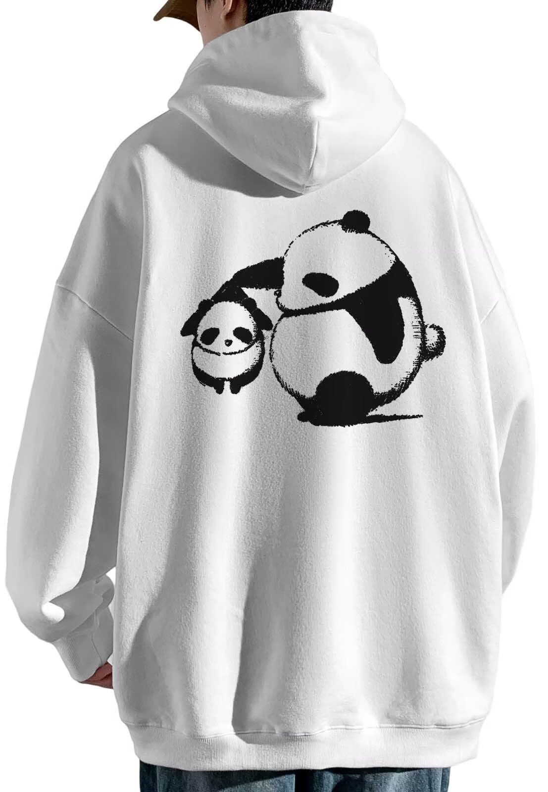 【送料無料】[Bligo] メンズ パーカー 秋服 長袖 L-5XL パンダ柄 ポケット付き 無地 大きいサイズ ゆったり おしゃれ プルオーバー カジュアル 人気 バックプリント 快適 トレーナー シンプル 柔らかい 普段着 冬 春服 色：447-ホワイト、サイズ：2XL