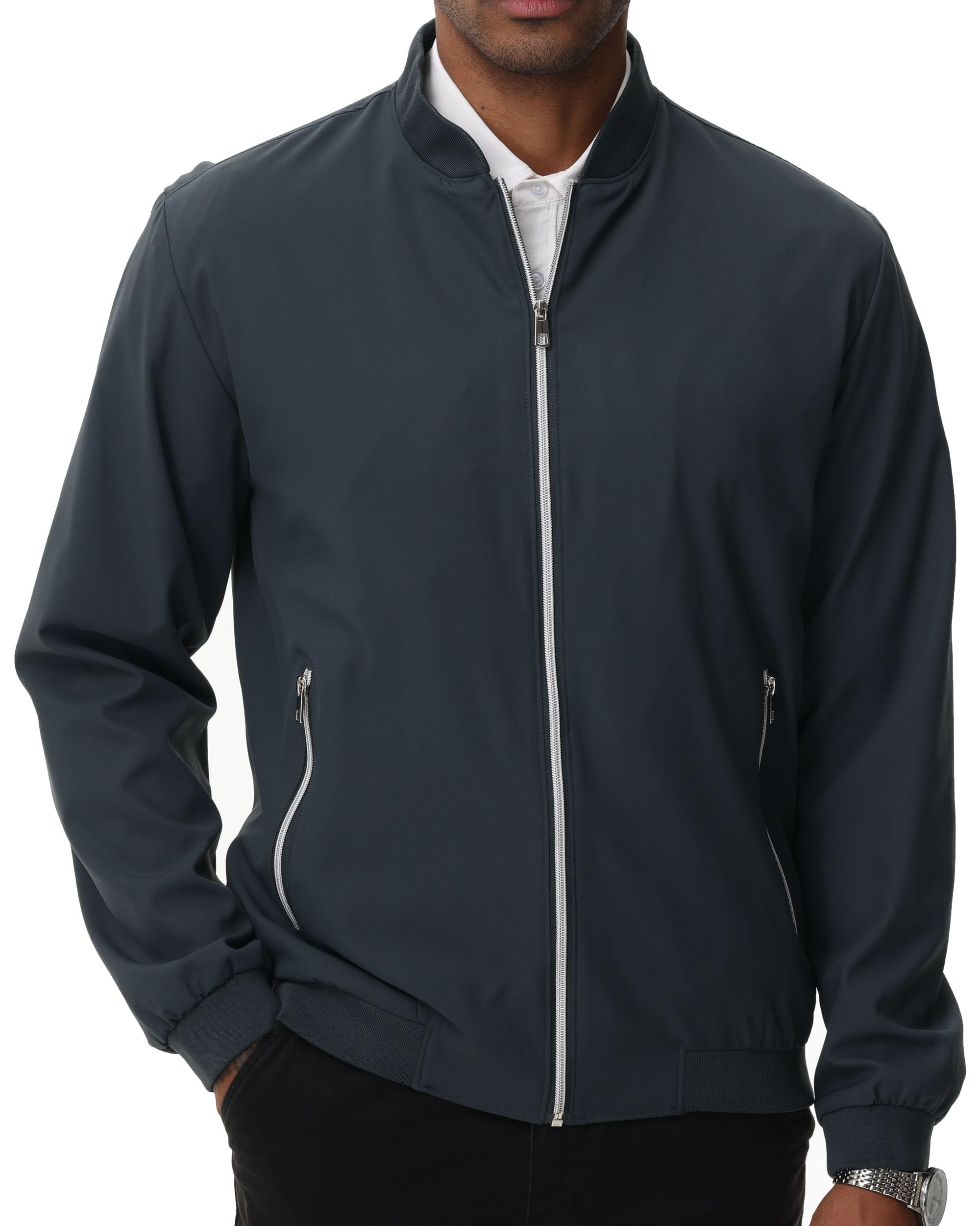 【送料無料】[Hyzhwl] メンズ ライトジャケット ジャンパー コート アウターウェア メンズ 防風 防寒 カジュアル 通気 多ポケット 無地 色：グレー、サイズ：L