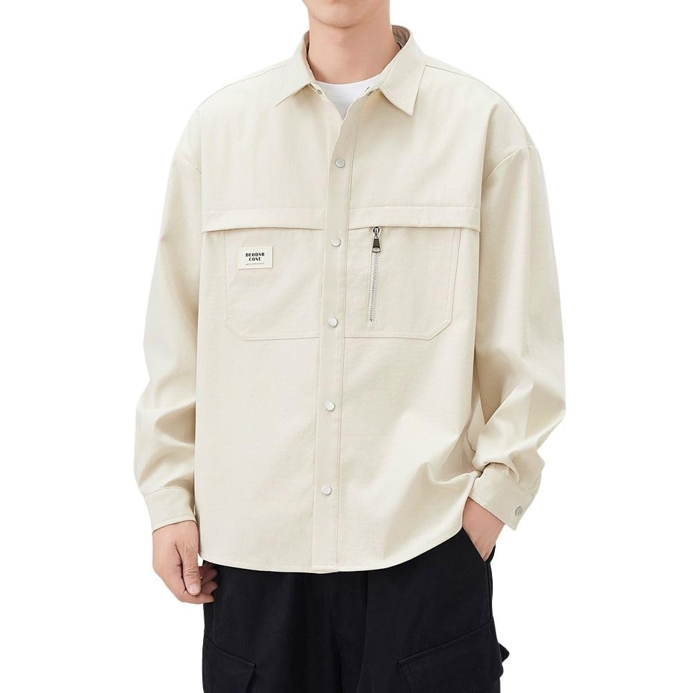 【送料無料】[wolass] シャツ メンズ 秋服 おしゃれ ワイシャツ 大きいサイズ ゆったり 軽い 柔らかい 無地 長袖 ファッション トップス 色：#252-アプリコット、サイズ：3XL