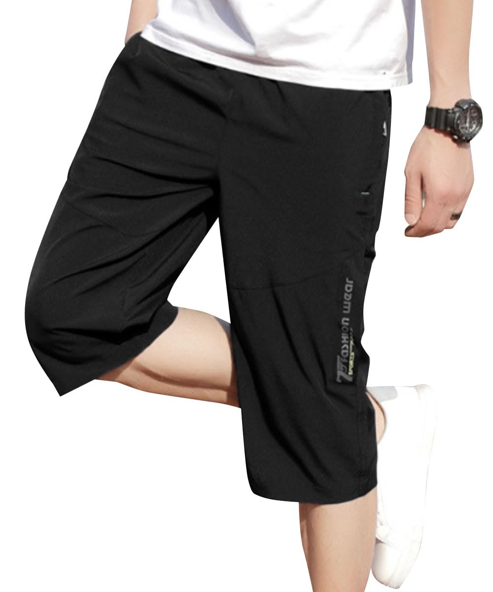 【送料無料】[amatsu] 【接触冷感！ひざ丈ハーフパンツ】 ハーフパンツ メンズ スポーツ トレーニング 通気性 速乾性 ワンポイント 色：ブラックBタイプ、サイズ：L