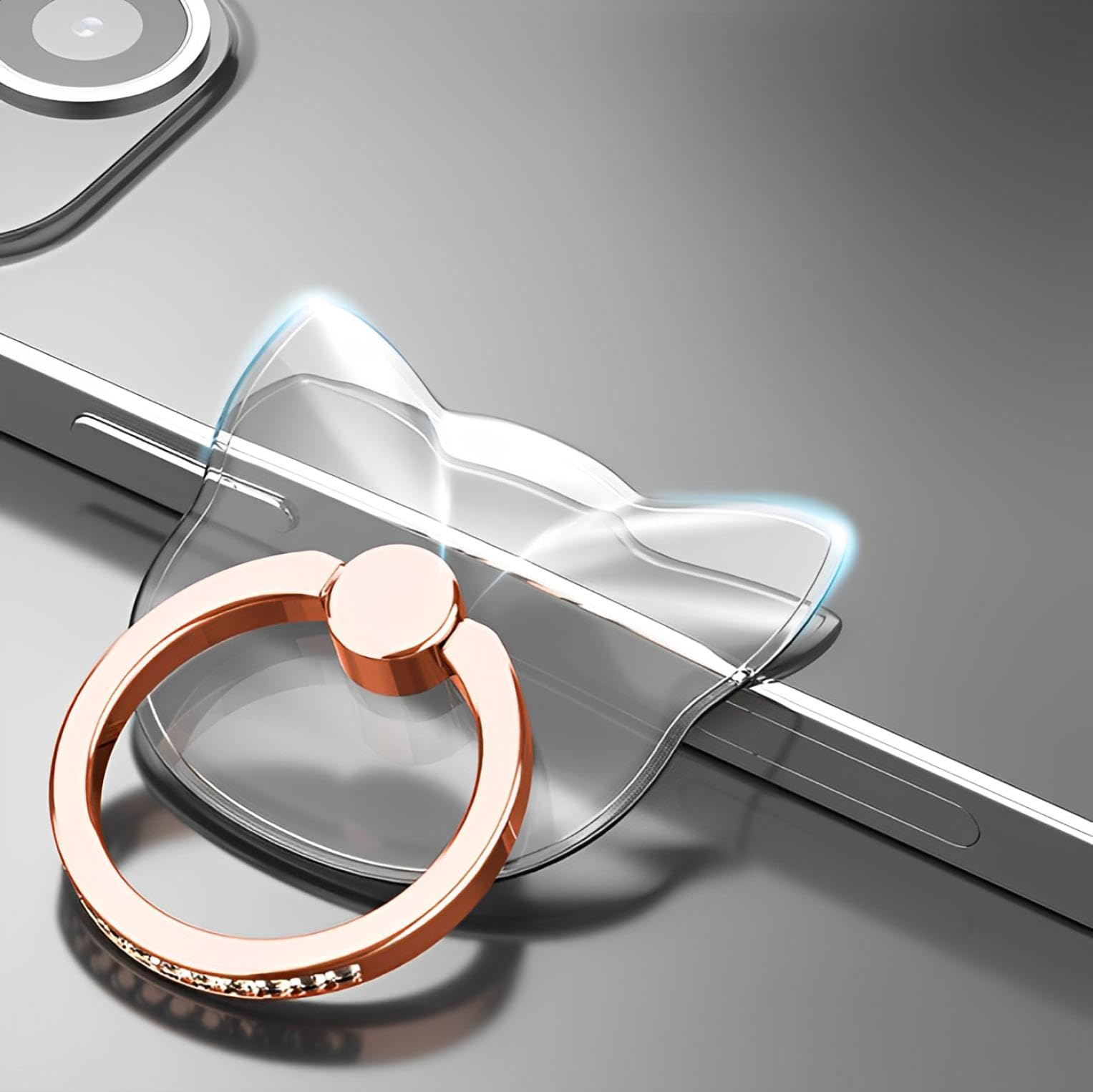 【送料無料】fogman スマホリング スマホスタンド ホールド 360度回転 持ちやすい 吸着 透明 クリア 色：ネコ