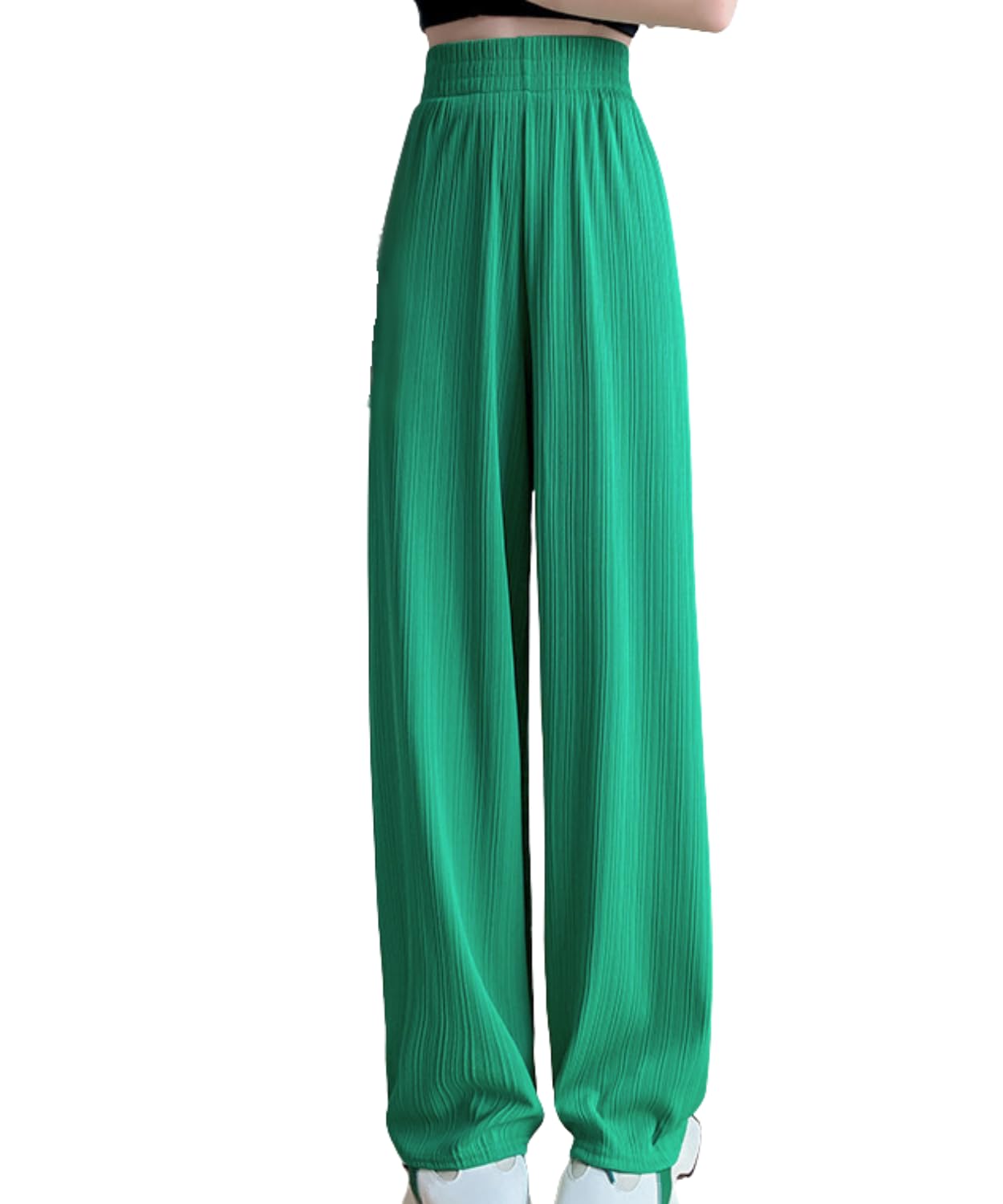【送料無料】[Dep Club] 楽な履き心地 イージーパンツ レディース スラックス ガウチョパンツ ズボン ウェストゴム ストレッチ プリーツ ストレート 低身長 マキシ丈 無地 涼しい 春夏 春 夏 色：グリーン、サイズ：M