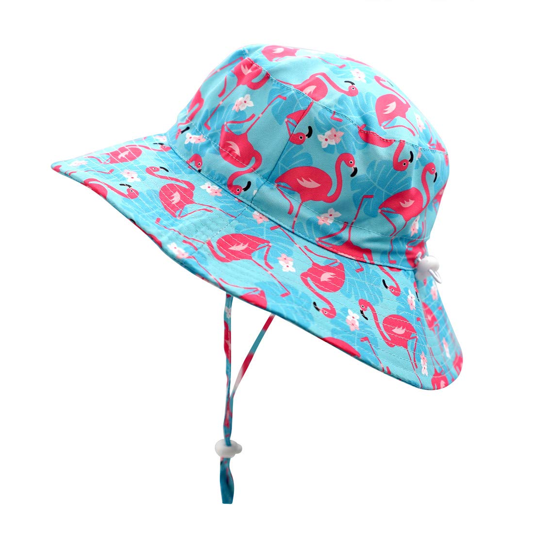 【送料無料】(コネクタイル) ベビー用ハット幼児 キッズ UPF 50+ サファリハット つば広 UVカット ハット 子供 女の子 男の子 可愛い 動物柄 日よけ帽子 色：Flamingo、サイズ：L