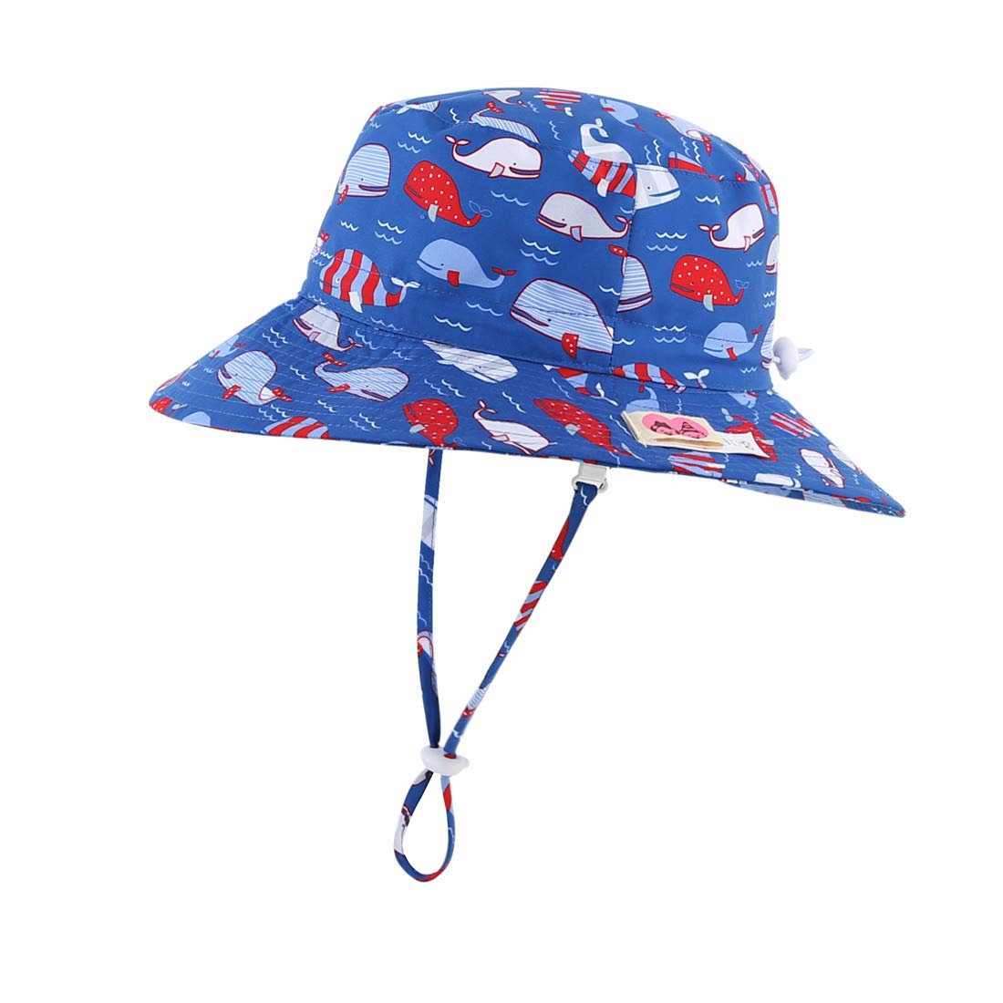 【送料無料】(コネクタイル) ベビー用ハット幼児 キッズ UPF 50+ サファリハット つば広 UVカット ハット 子供 女の子 男の子 可愛い 動物柄 日よけ帽子 色：WhaleBLU、サイズ：M