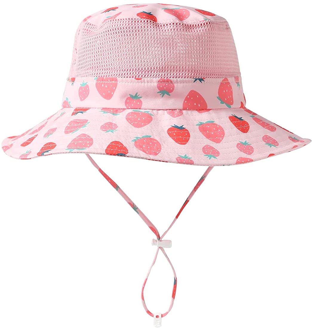 【送料無料】(コネクタイル)Connectyle ベビー用ハット 幼児 キッズ UPF 50+ サファリハット つば広 UVカット ハット 子供 メッシュ 日よけ帽子 折りたたみ 色：イチゴ、サイズ：M