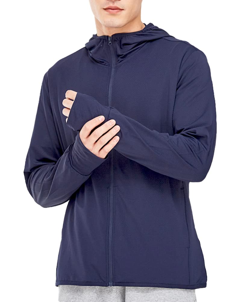 【送料無料】Yotonna(ヨトンナ) ラッシュパーカー ラッシュガード 長袖 メンズ [UVカット UPF50+・高伸縮性・YKKジップ] 透けない 日焼け対策 パーカー フード付き 紫外線対策 サムホール付き 無地 メッシュ素材 大きいサイズ 色：ネイビー、サイズ：2XL