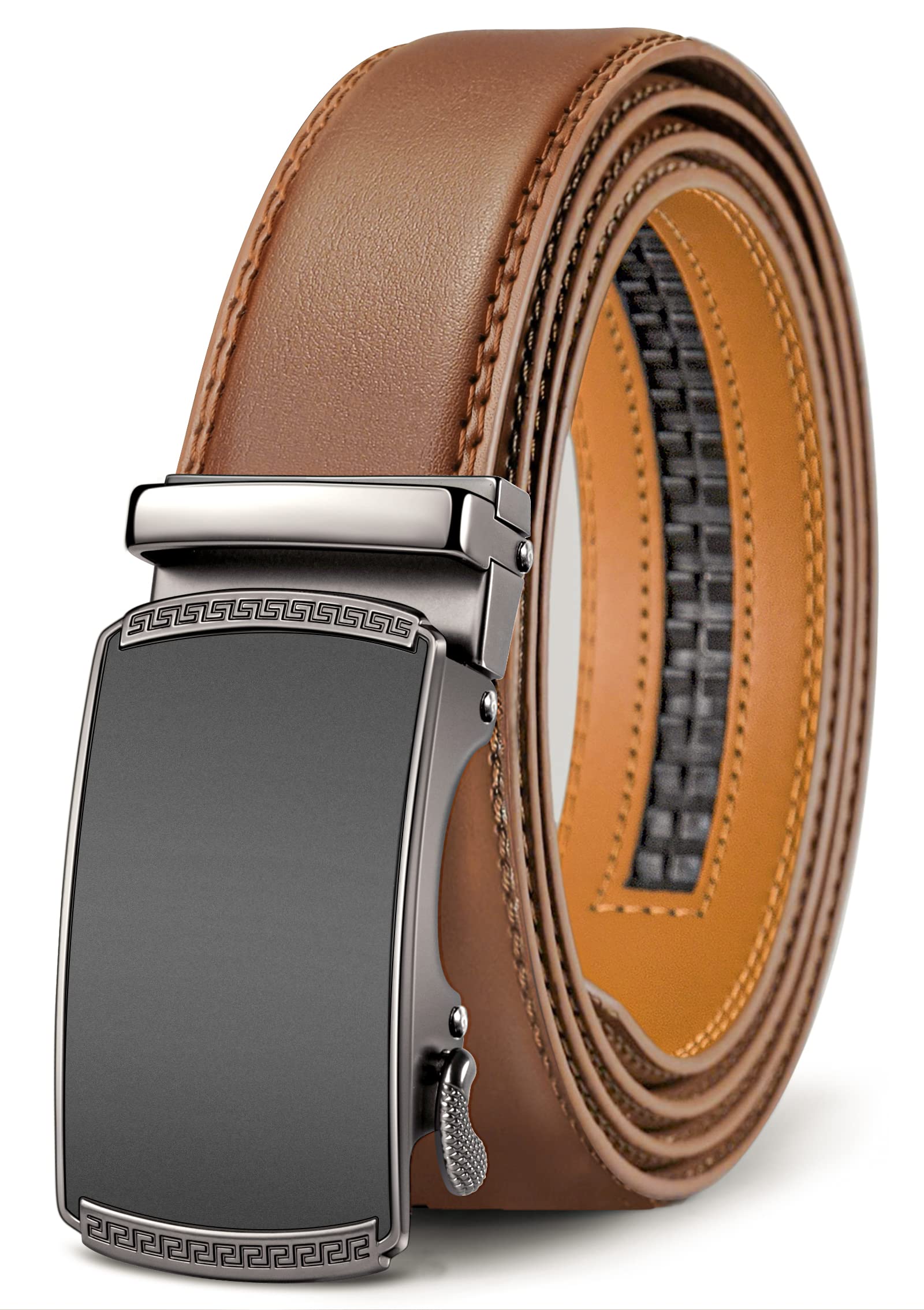 【送料無料】[BULLIANT] ベルトメンズ 1と2セット 紳士 スーツ用 オートロック式 ギフトタイプ ワンタッチ-カット可能デザイン 色：赤レンガ2767、サイズ：全長115cm/ウエストサイズ81-97cm調整可能