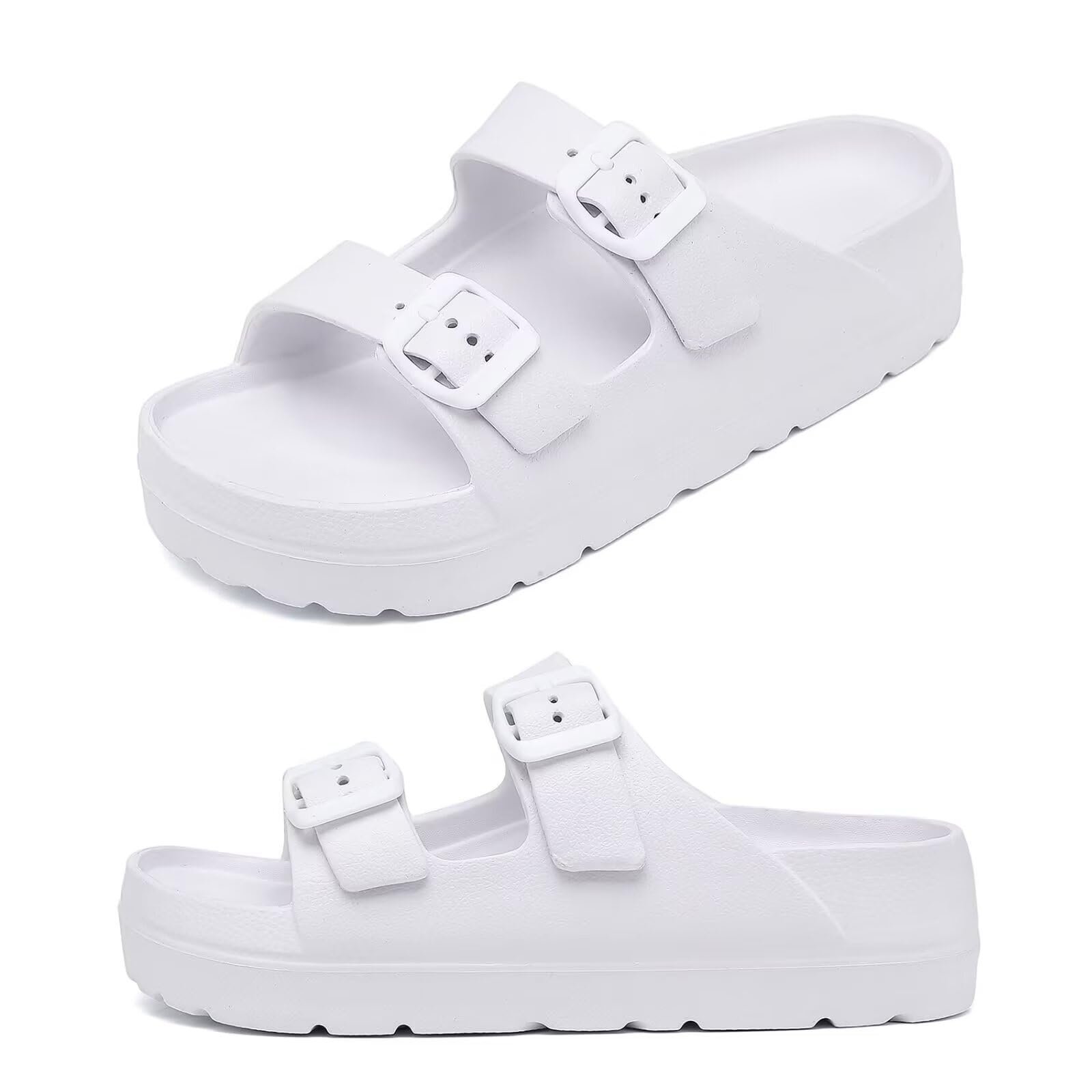【送料無料】[kamafy] サンダル 厚底 レディース メンズ バックル オフィス おしゃれ アーチサポート スリッパ 室内 夏用 EVA 色：A-ホワイト、サイズ：24.5 cm