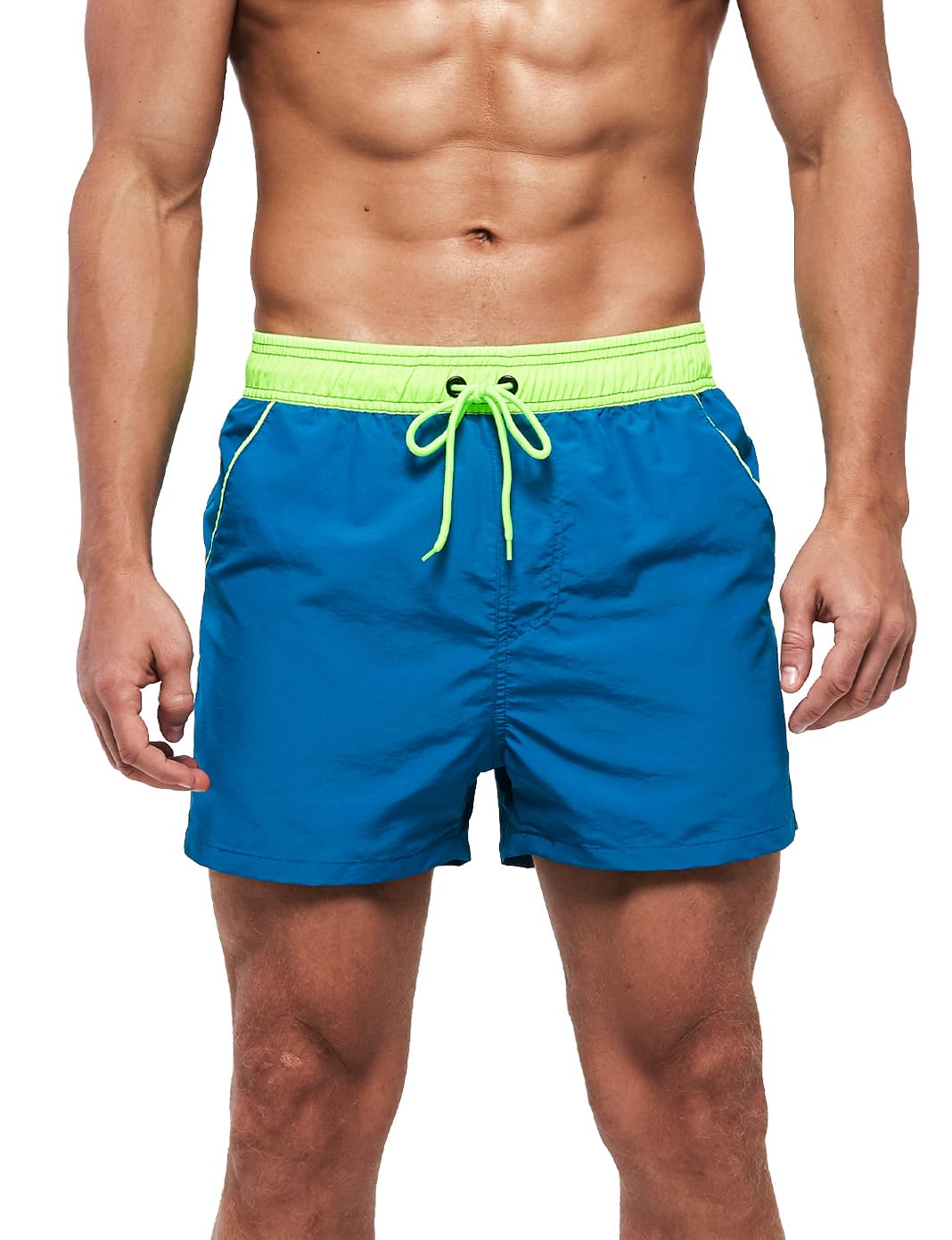 【送料無料】[Yotonna] ヨトンナ 水着 メンズ サーフパンツ 海水パンツ [ファスナーポケット付・水陸両用] 海パン トランクス スイムウェア 通気速乾 ビーチパンツ ボードショーツ メッシュインナー付き 大きいサイズ 色：アーミーグリーン×ブラック、サイズ：L