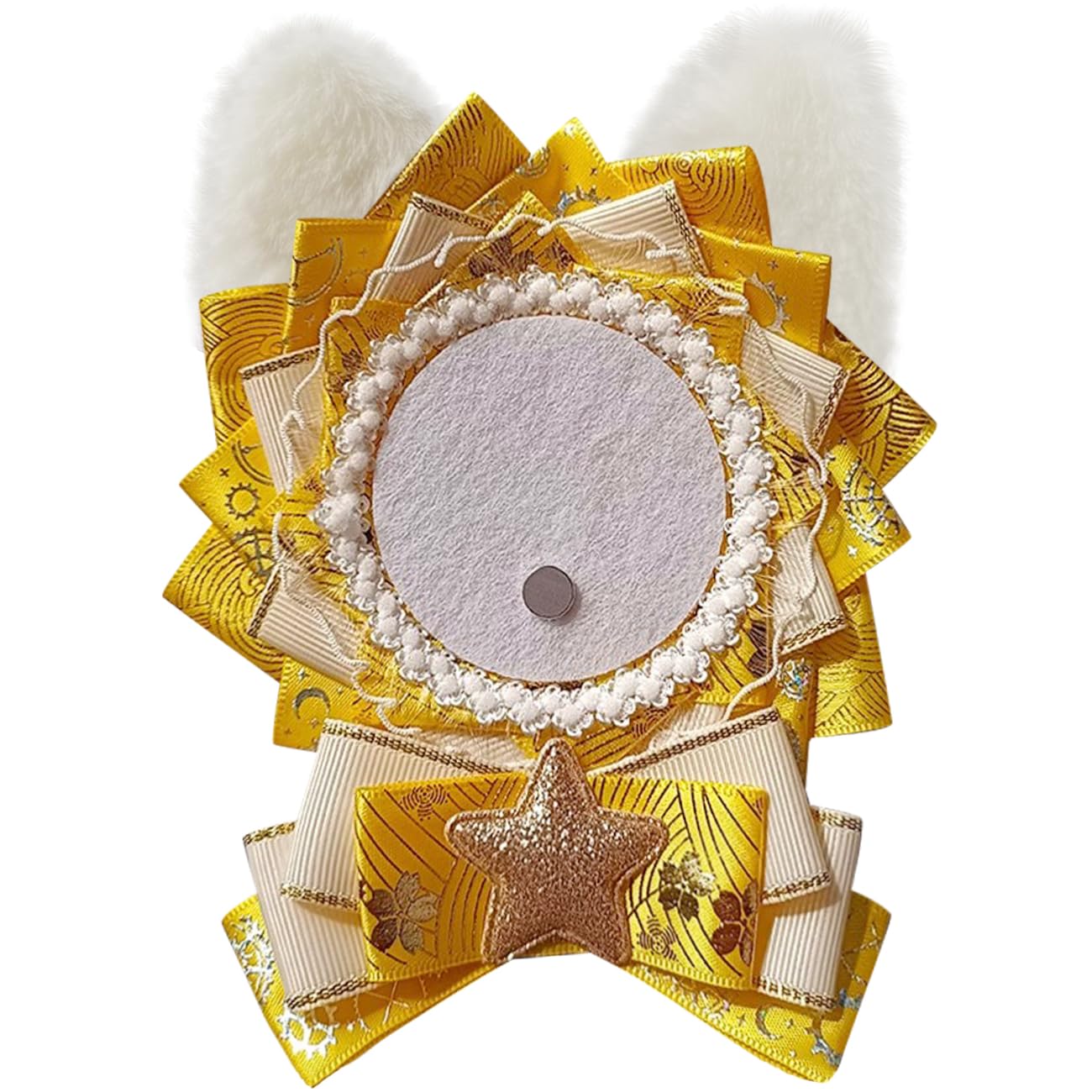 【送料無料】YUYAKESHI 缶バッジ用ロゼット ネコ耳 痛バッグ 飾り 手作り リボン 痛バッグ装飾 缶バッジ 痛バ ロゼット 星飾り 55-75mmバッジ用 グッズ 色：イエロー