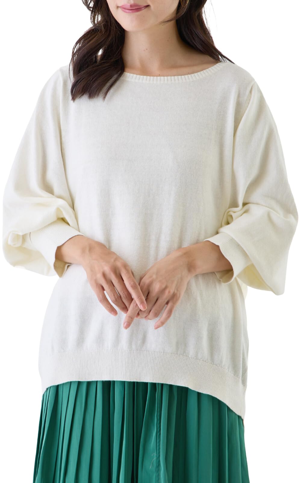 【送料無料】[valeria] ニット トップス バルーンスリーブ 薄手 セーター ボートネック レディース 長..