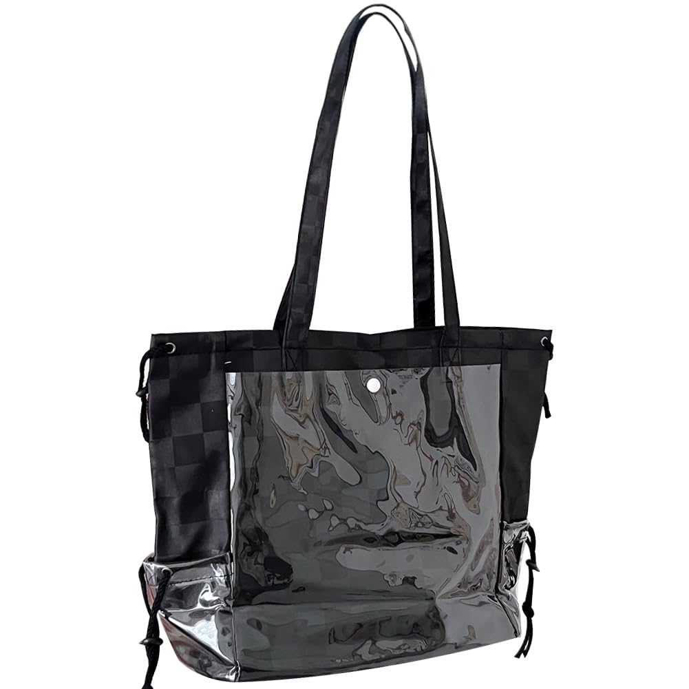 【送料無料】[YUYAKESHI] 痛バ 見せバッグ ショルダーバッグ ぬいぐるみ入れ 20cmぬいぐるみ用 外出 透明窓 大容量 収納 ポケット 巾着式 ぬいバ 色：ブラック、サイズ：45*33*12CM