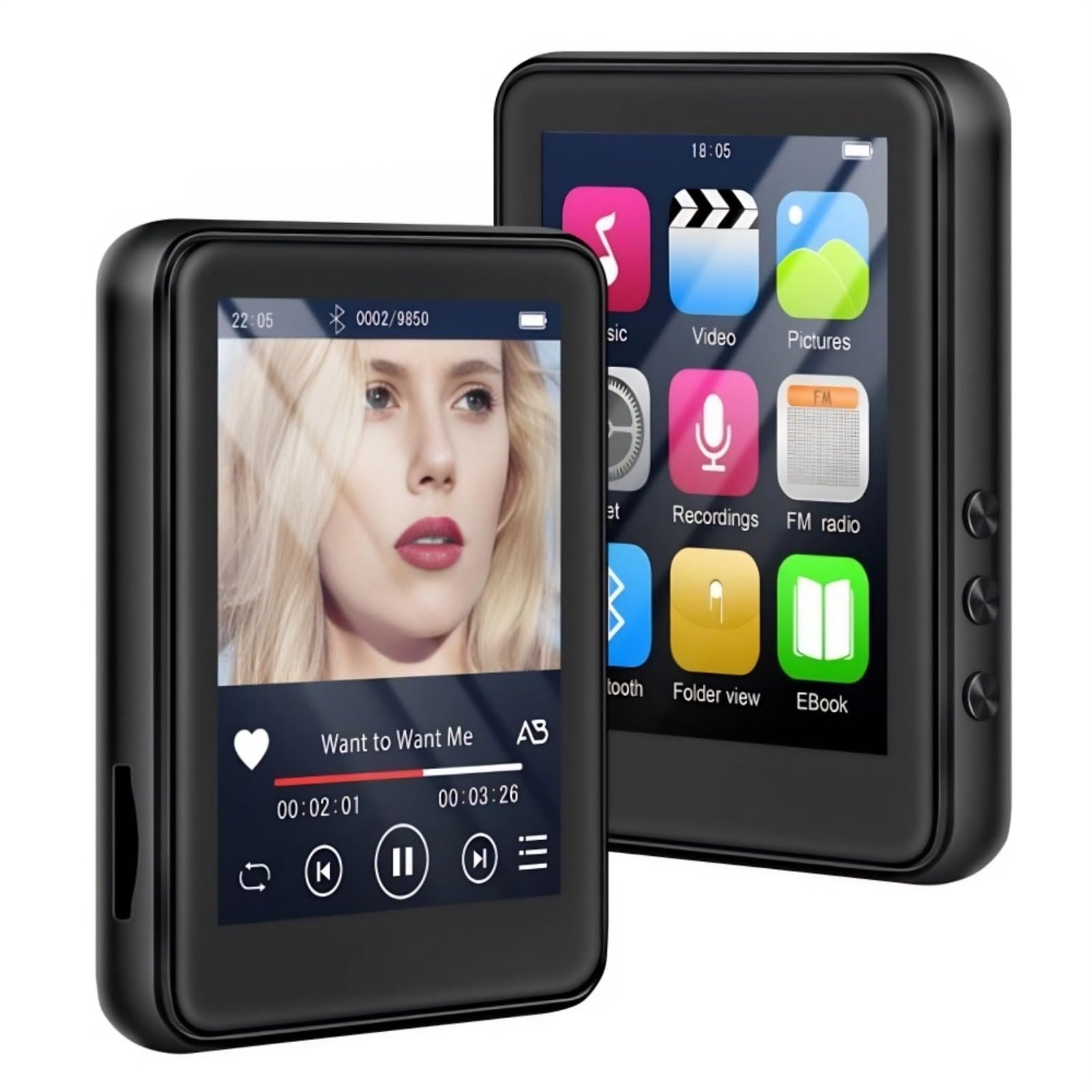 【送料無料】Bluetooth 付き MP3 プレーヤー、2.4 インチ HD フルタッチ スクリーン音楽プレーヤー、25..