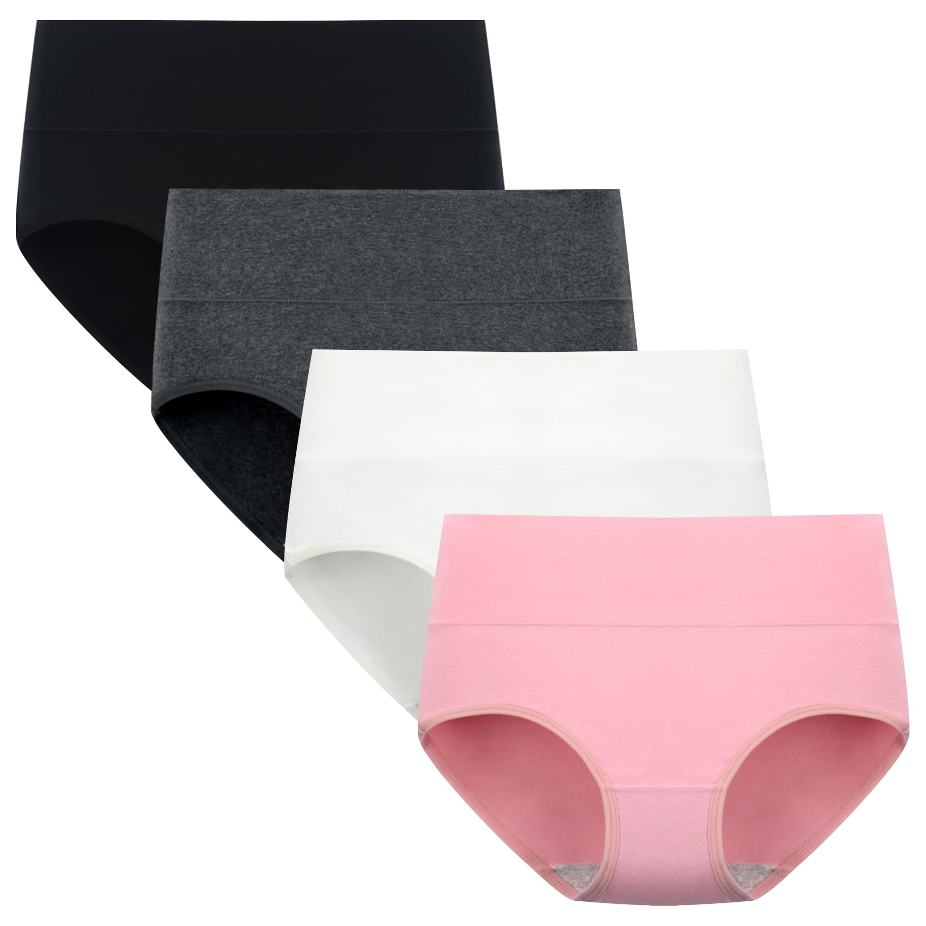 【送料無料】[POPKOK] ［ポップコー]ショーツ レディース 深め 下着 セット 女性用 綿 ハイウエスト インナー パンツ 大きいサイズ 肌着 M-4L 色：ブラック/ダークグレー/ホワイト/ピンク、サイズ：LL Regular