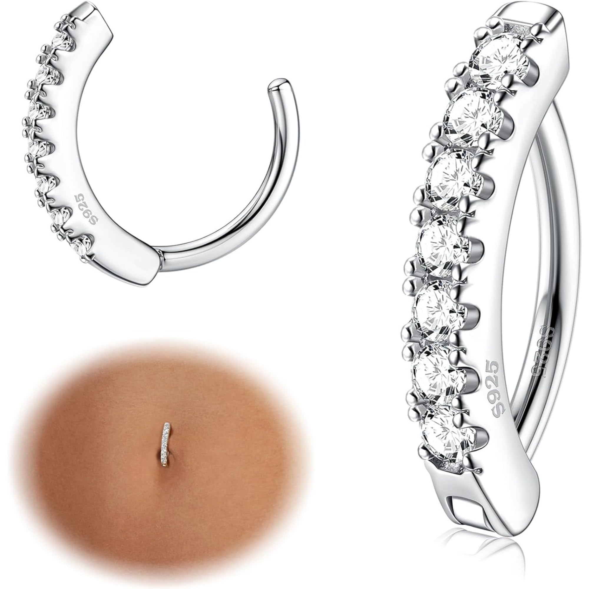 【送料無料】[LOYALLOOK] 14g へそ リング 女性用 925 スターリングシルバー 低刺激性 クリッカー へそ..