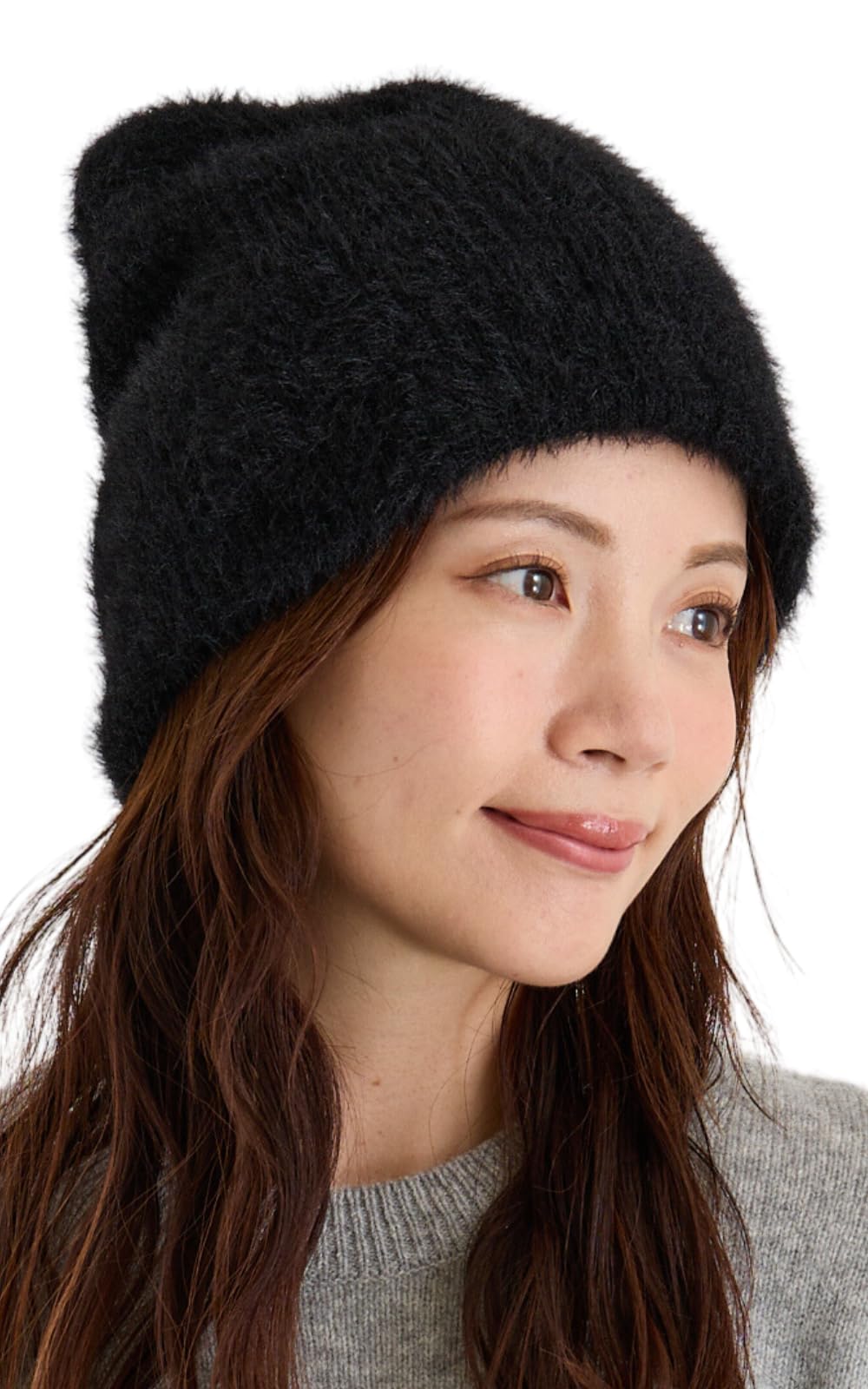 【送料無料】[valeria] シャギーニット ニットキャップ 帽子 レディース ふわふわ ミルキーカラー フリーサイズ 色：ブラック、サイズ：S-L