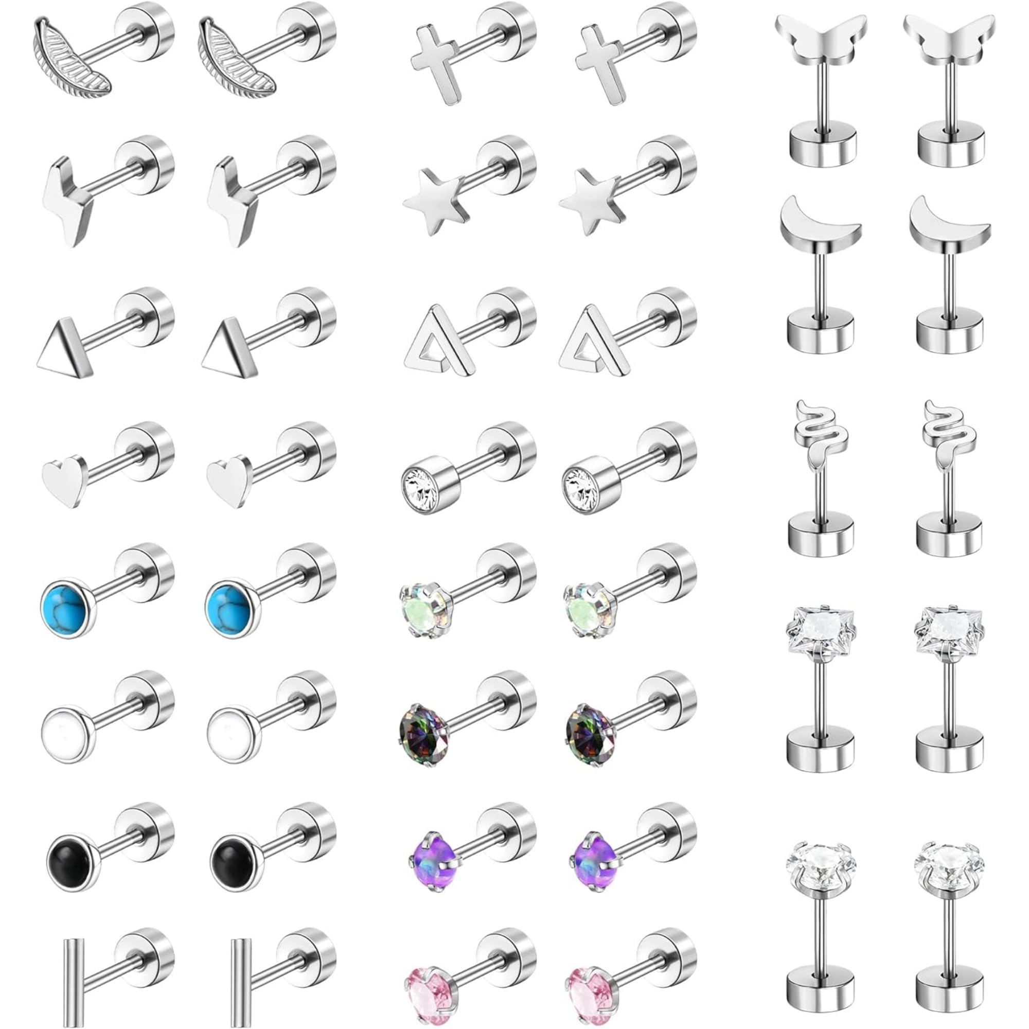 【送料無料】Jstyle ピアス レディース 人気 21ペア サージカル スチール スタッド ピアス 女性 マルチパック 軟骨 ピアス オパール ムーンストーン...