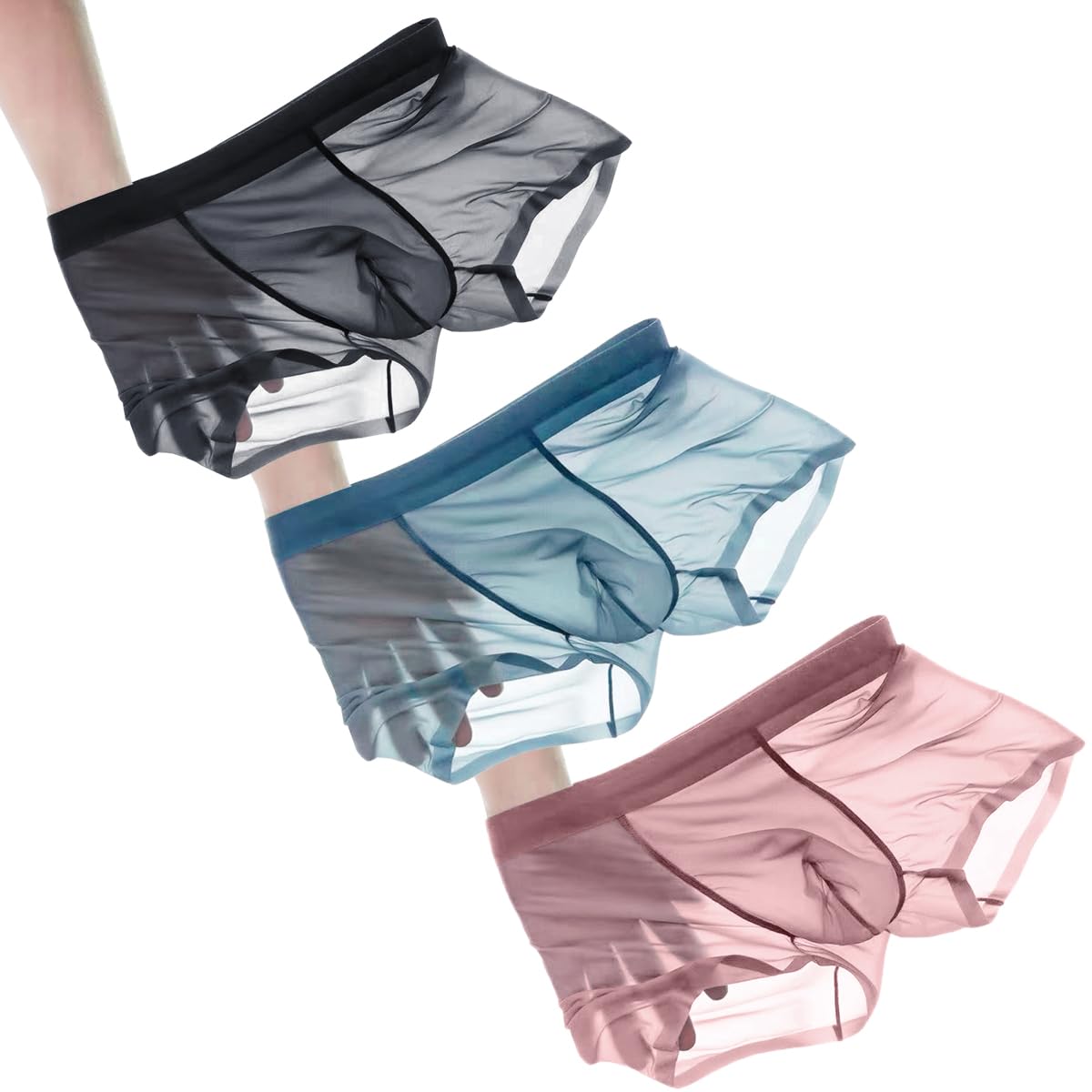 【送料無料】[Pastinde] ボクサーメンズ 3枚セット下着 通気性のよい男性用のパンツ 吸水速乾 パンツです 涼しい 伸縮性 無地 色：ダークグレー+水色+ピンク、サイズ：2XL