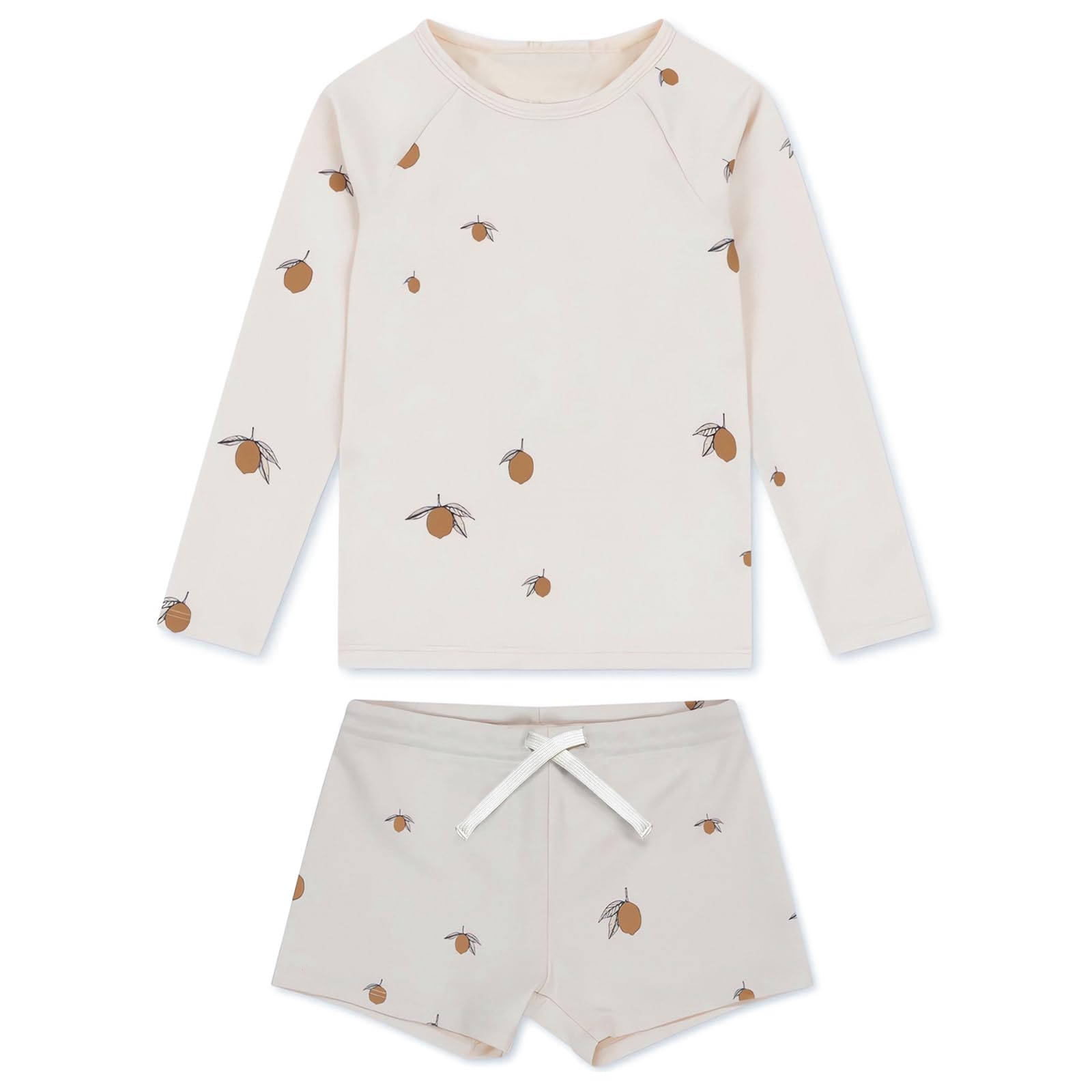 【送料無料】[GoUseGo] キッズ 水着 男の子 3点セット 長袖ラッシュガード スイムパンツ 帽子 子ども用水着 80～160cm 小学生用 スイムウェア 上下セット セパレート 子供 幼児 水着 幼稚園 保育園用 UPF50+ 紫外線対策 UVカット 色：レモン、サイズ：120-130