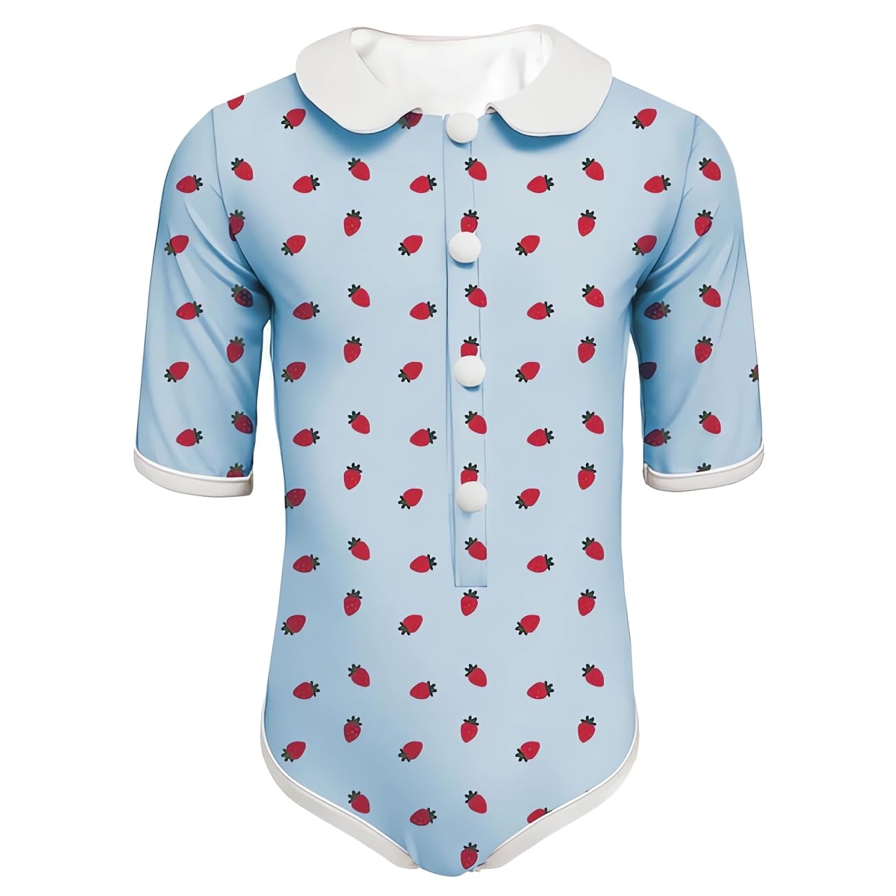【送料無料】[GoUseGo] キッズ 水着 女の子 裏地付き 半袖 ワンピース水着 丸襟 キャップ付き ベビー水着 スイムウェア 赤ちゃん 幼児 子供用水着 90cm 100cm 110cm 120cm 130cm 140cm 幼稚園 保育園 小学生用 色：丸襟-イチゴ、サイズ：140
