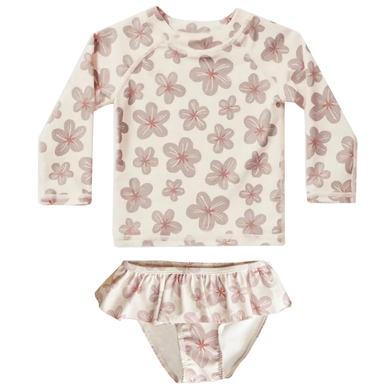 【送料無料】[GoUseGo] キッズ 水着 女の子 3点セット 長袖ラッシュガード フリルパンツ 帽子 子ども用水着 セパレート スイムウェア 子供 上下セット 幼児 ベビー水着 80〜130cm 幼稚園 保育園用 紫外線対策 UVカット 色：ハイビスカス、サイズ：110