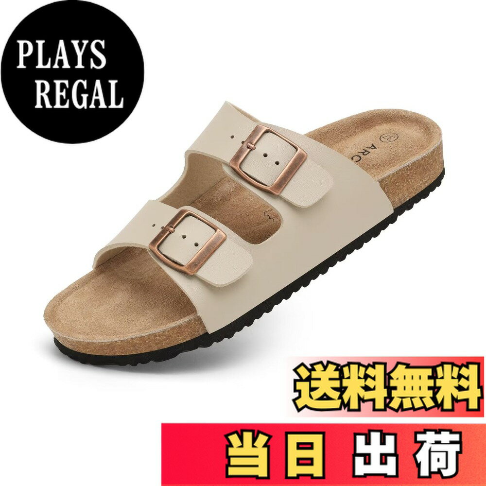 【送料無料】[kamafy] サンダル メンズ レディース コルクサンダル、歩きやすい レザーサンダル、おしゃれ 革サンダル アーチサポートサンダル 履きやすい 外履き 室内 オフィス ビジネス 男女兼用 色：ベージュ、サイズ：27.0 cm