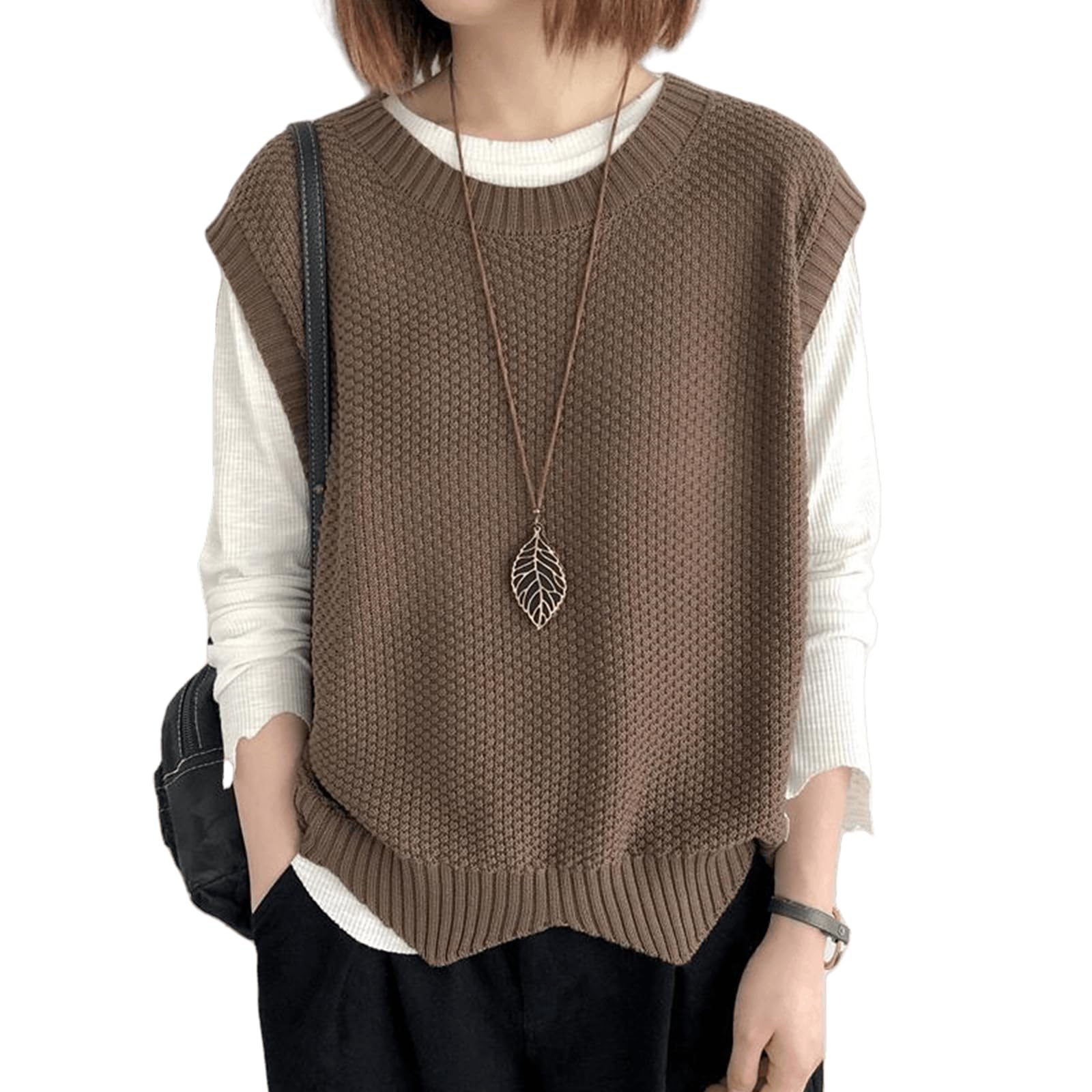 【送料無料】[xppe] ニットベスト レディース サマーニット フレンチスリーブ とろみ 薄手 無地 着回し力 春 夏 オシャレ 柔らかい 大人 大きいサイズ きれいめ ストレッチ 夏 色：ダークカーキ、サイズ：Free Size